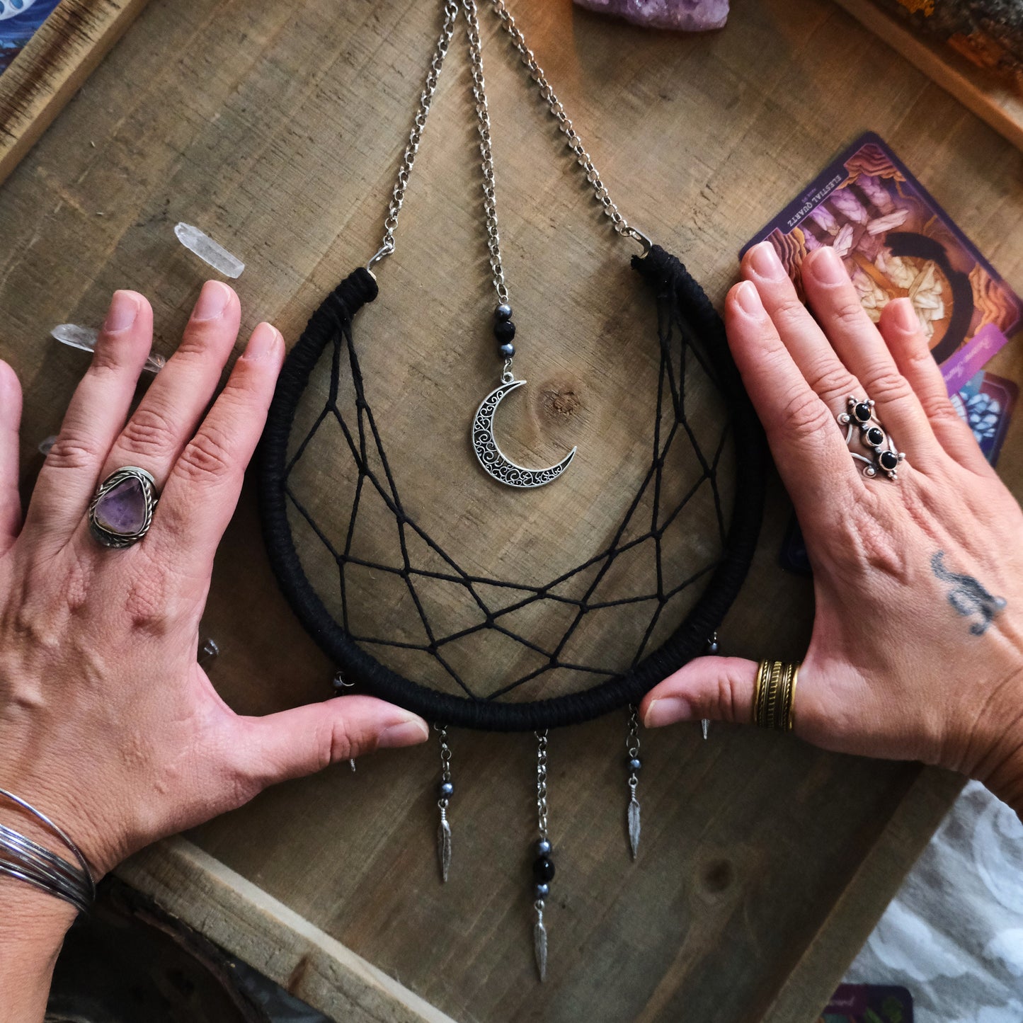 Small Black Moon DreamCatcher, Crescent Moon Decor