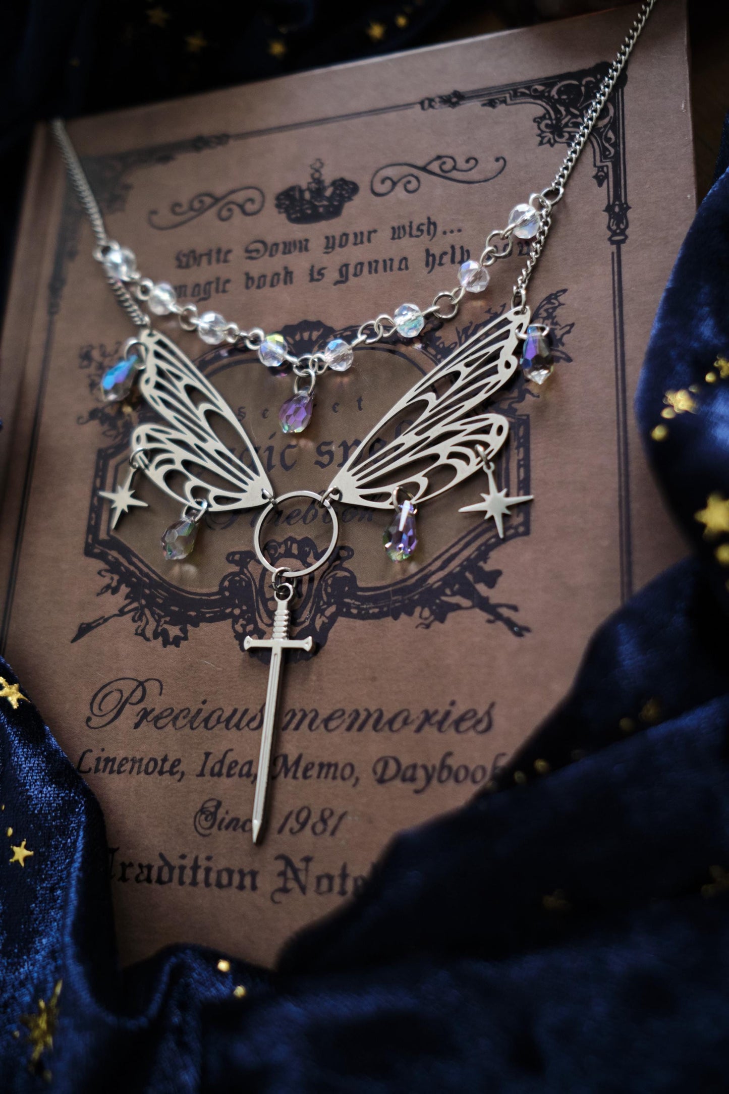 Wings and Sword Necklace, Layered Choker, Romantasy inspired Celestial Jewelry