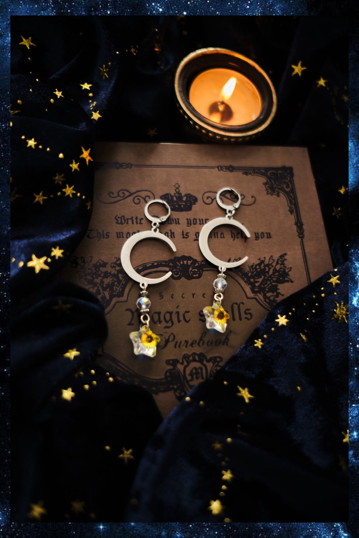 Moon and Star Suncatcher Earrings, Mismatched Earrings.