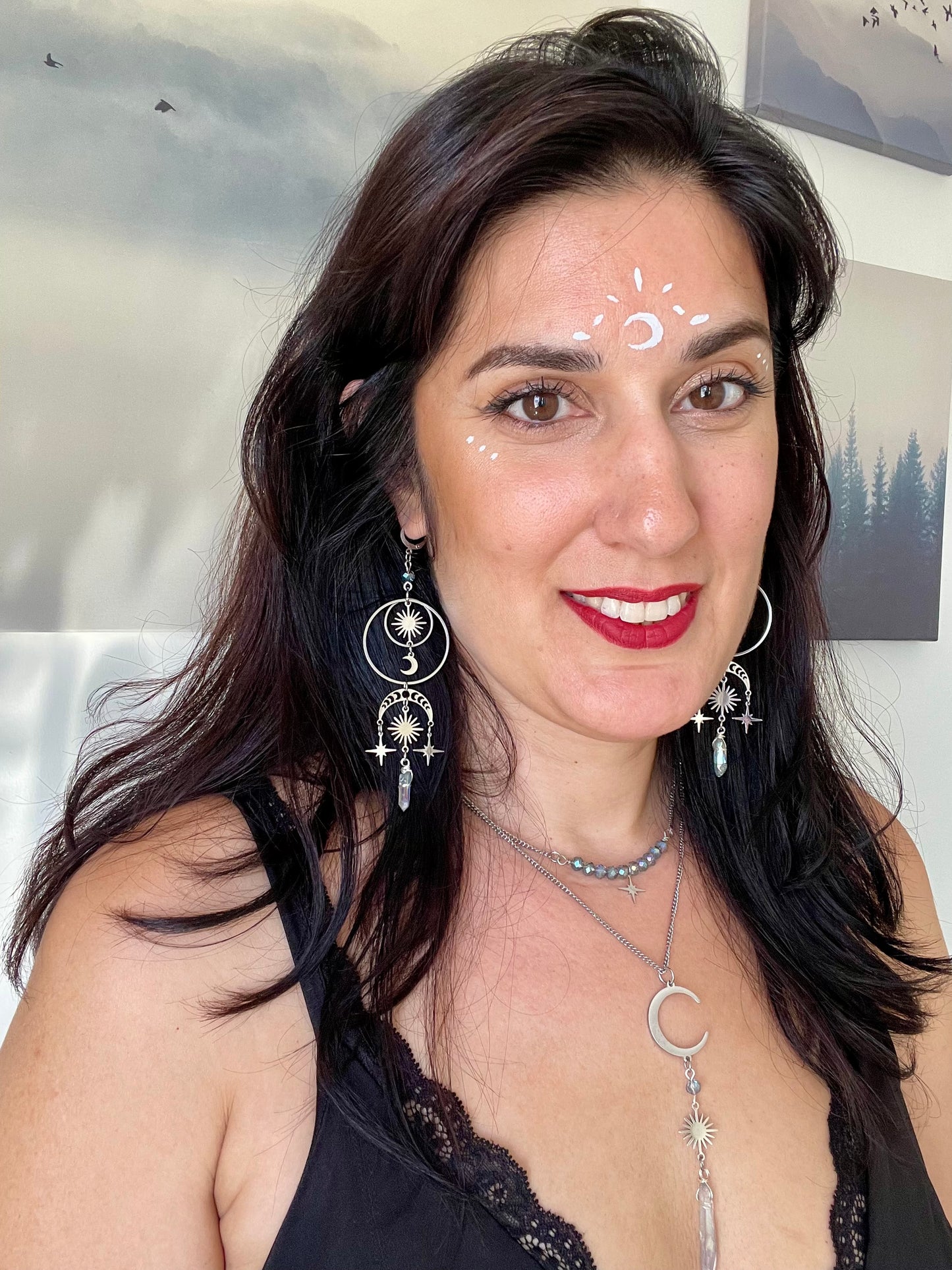 Pendientes Luna y Estrella con Cuarzo, Bisutería Witchy