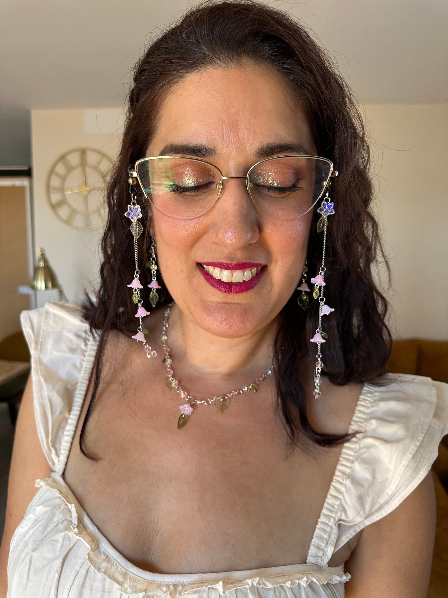 Cadena para Gafas Fairycore con Flores y Hojas