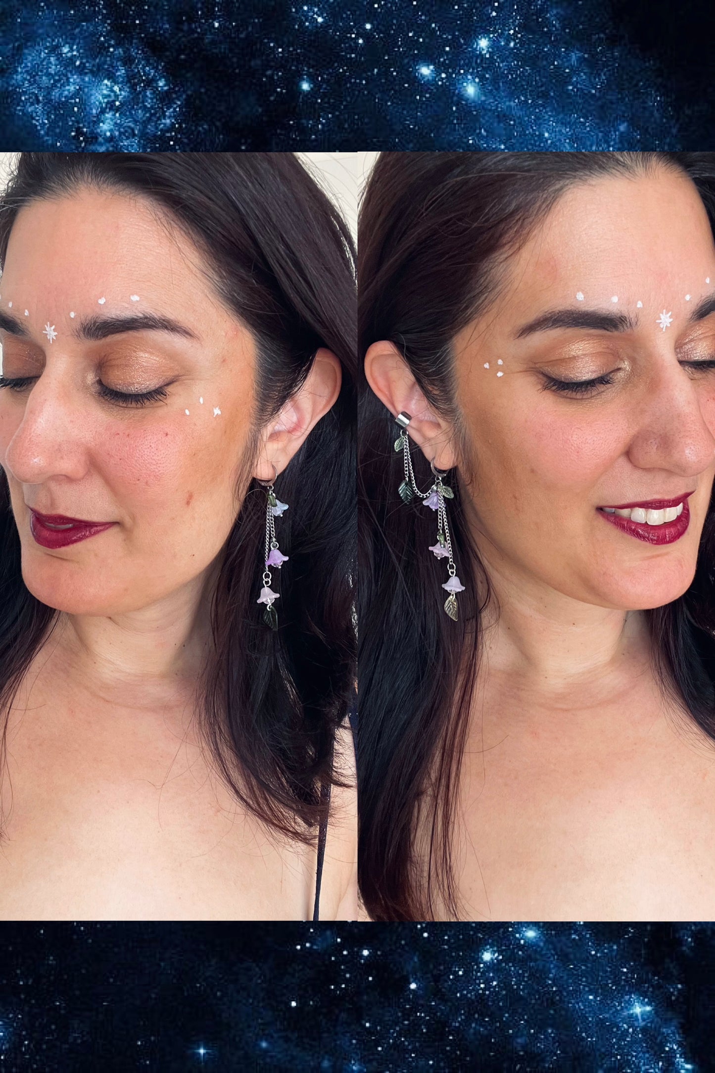Pendientes de Flores y Cadenitas con Ear Cuff