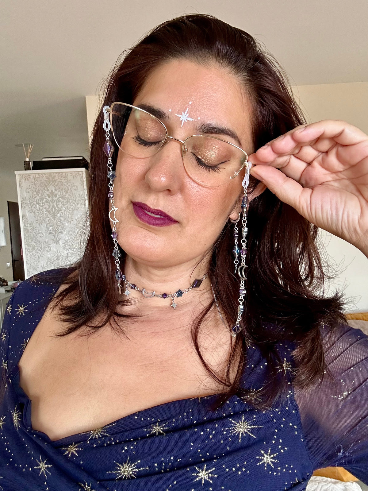 Cadena para Gafas Whimsigoth de Luna y Estrellas