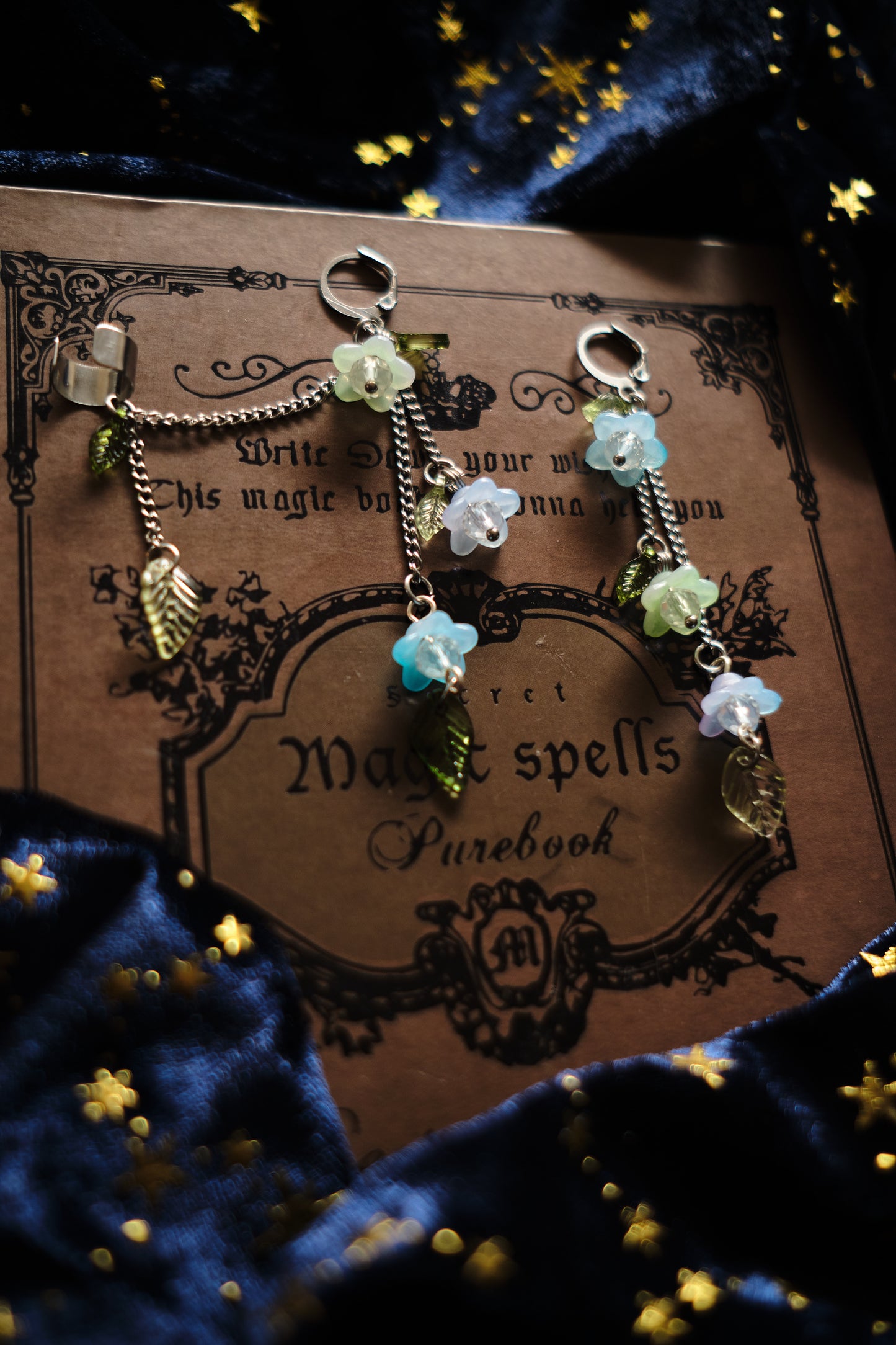 Pendientes de Flores y Cadenitas con Ear Cuff