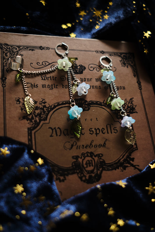 Pendientes de Flores y Cadenitas con Earcuff