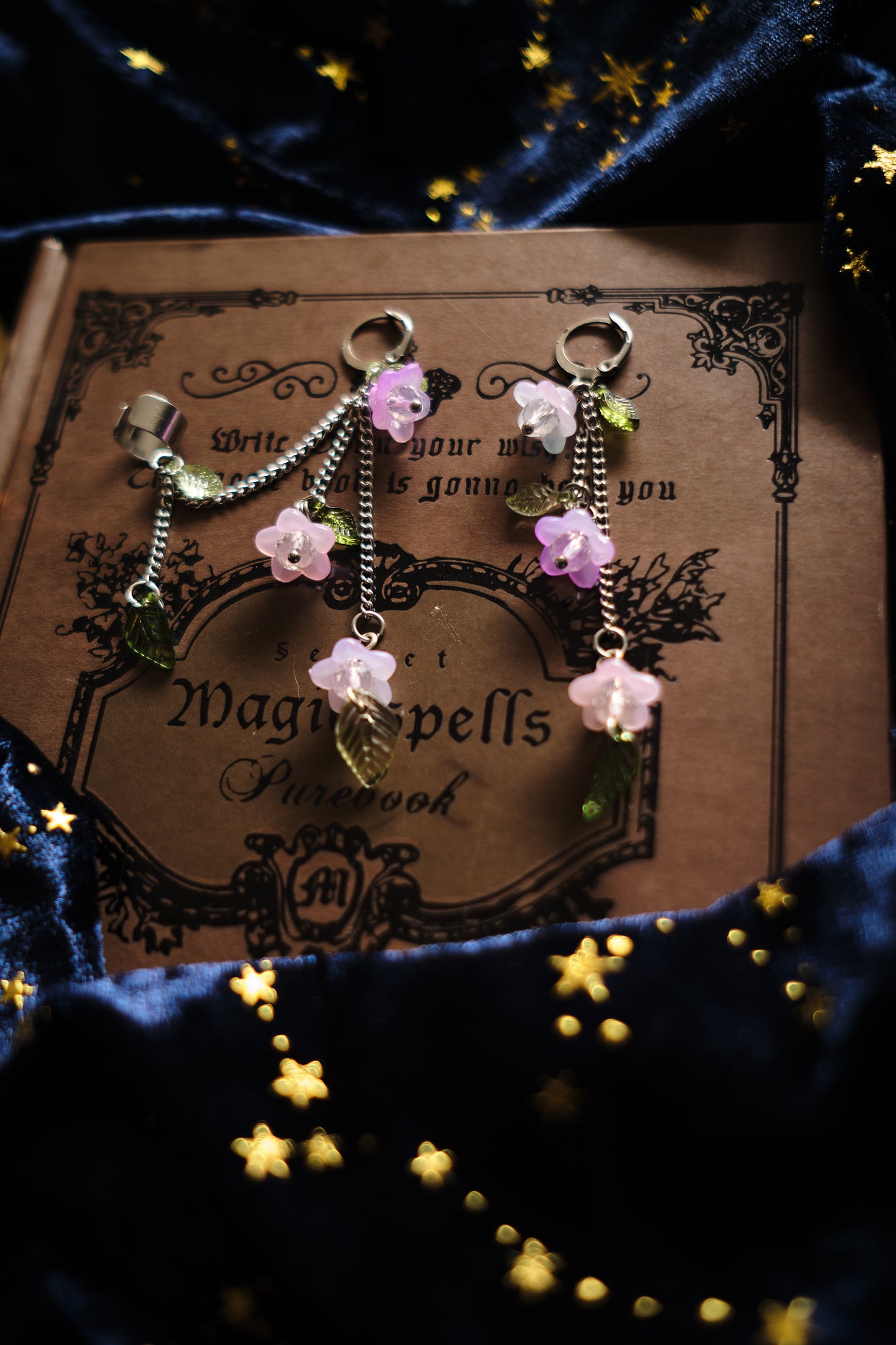 Pendientes de Flores y Cadenitas con Ear Cuff