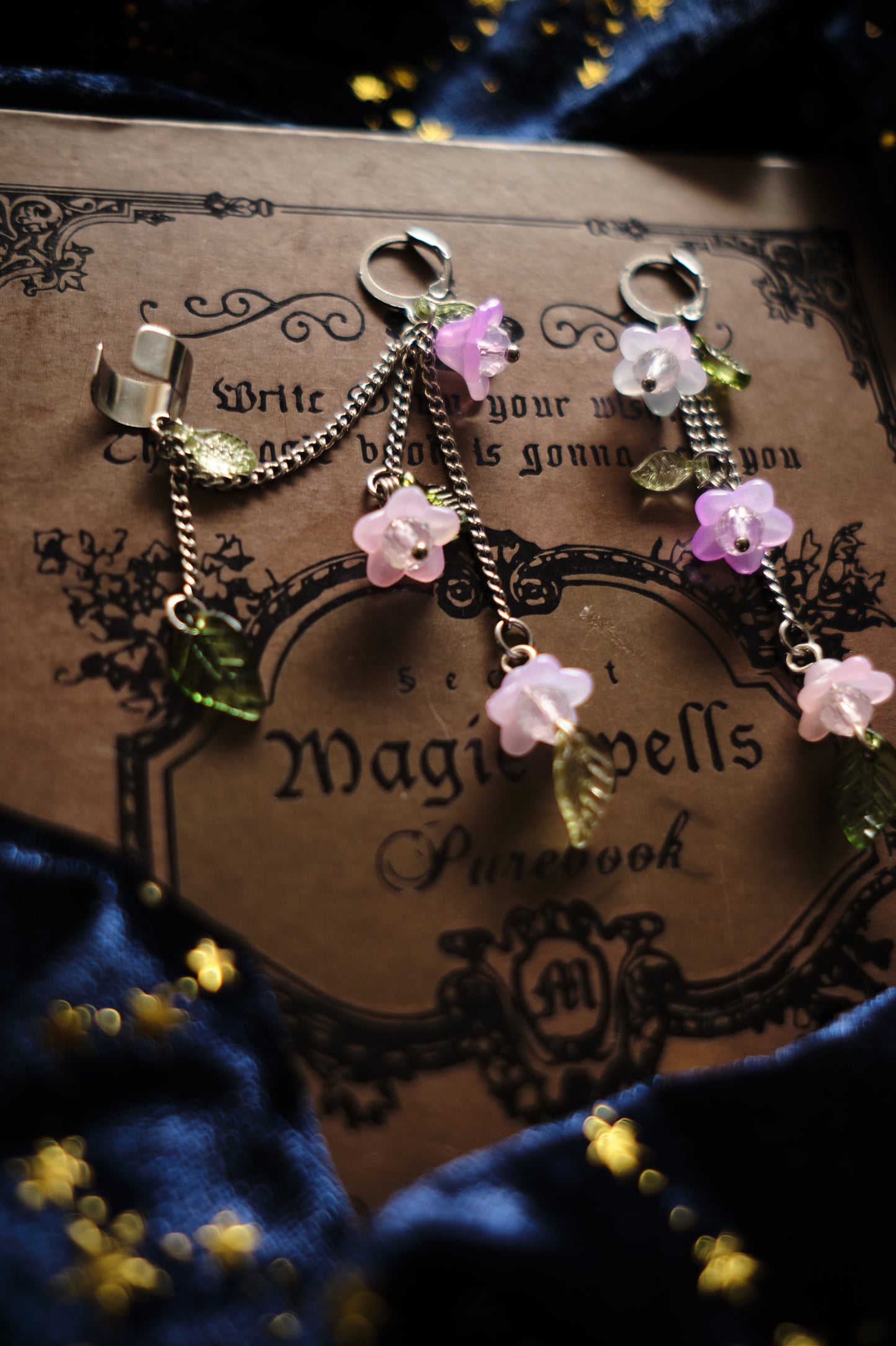 Pendientes de Flores y Cadenitas con Ear Cuff