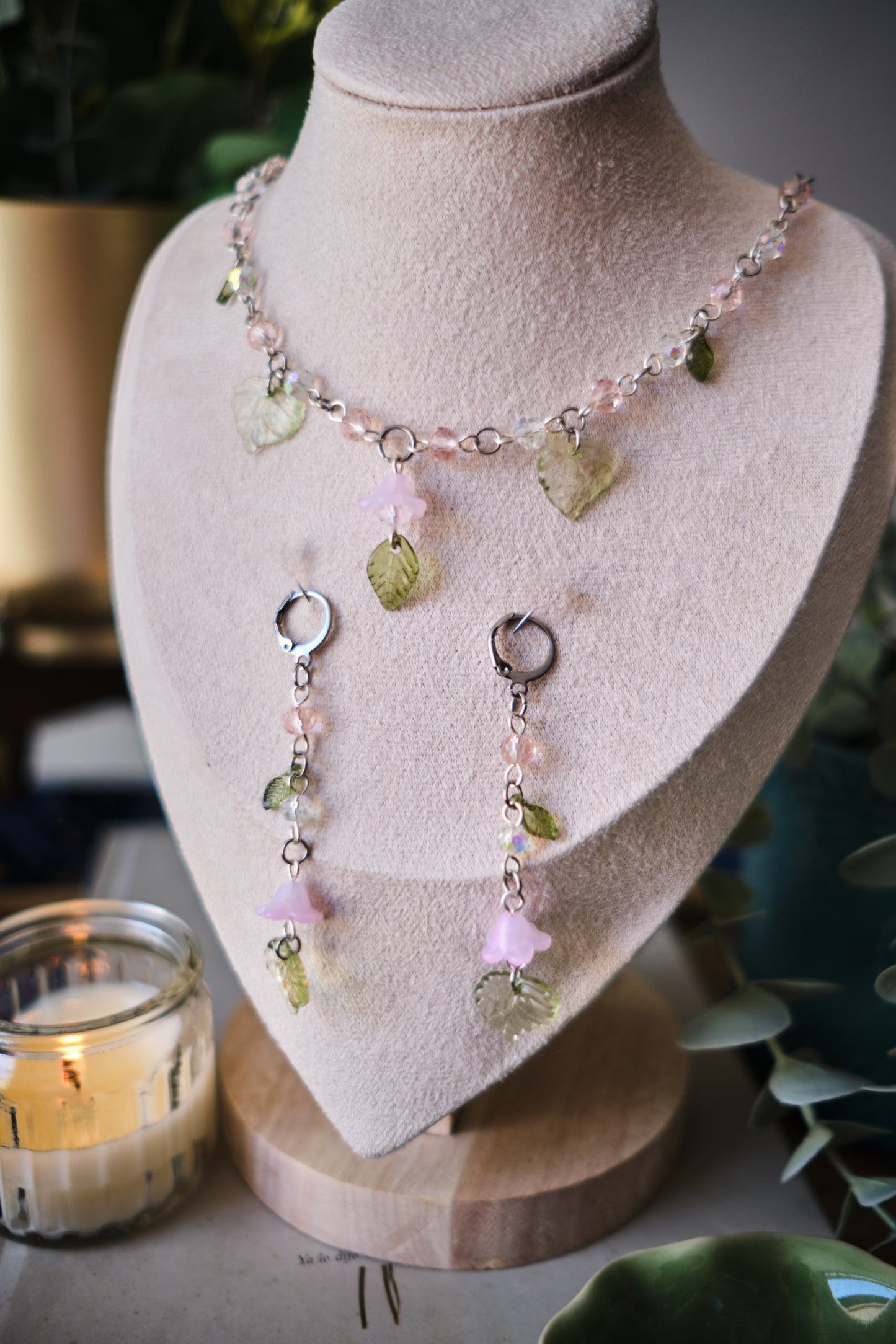 Pendientes Fairycore de Cuentas con Flores y Hojas