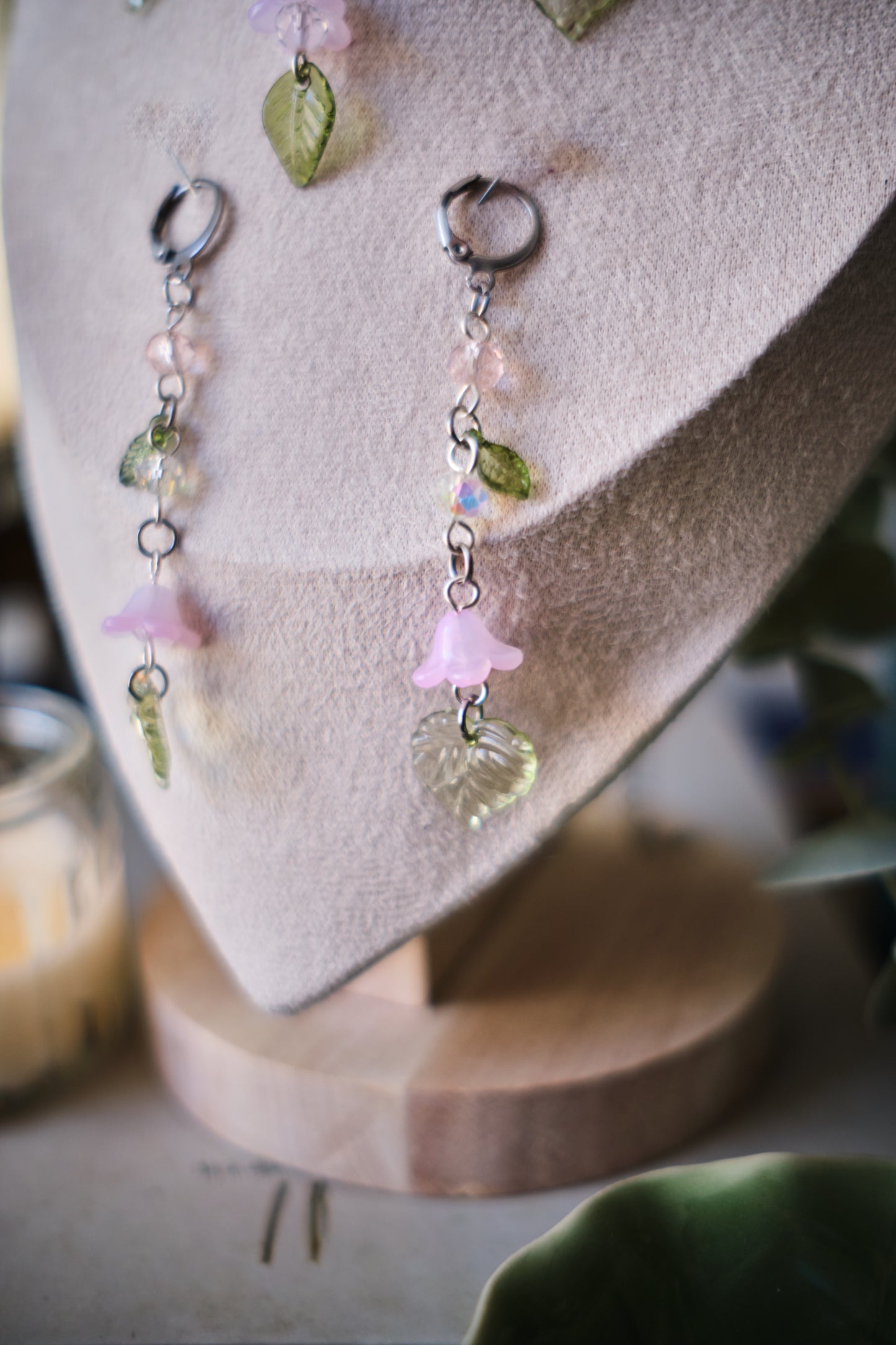 Pendientes Fairycore de Cuentas con Flores y Hojas