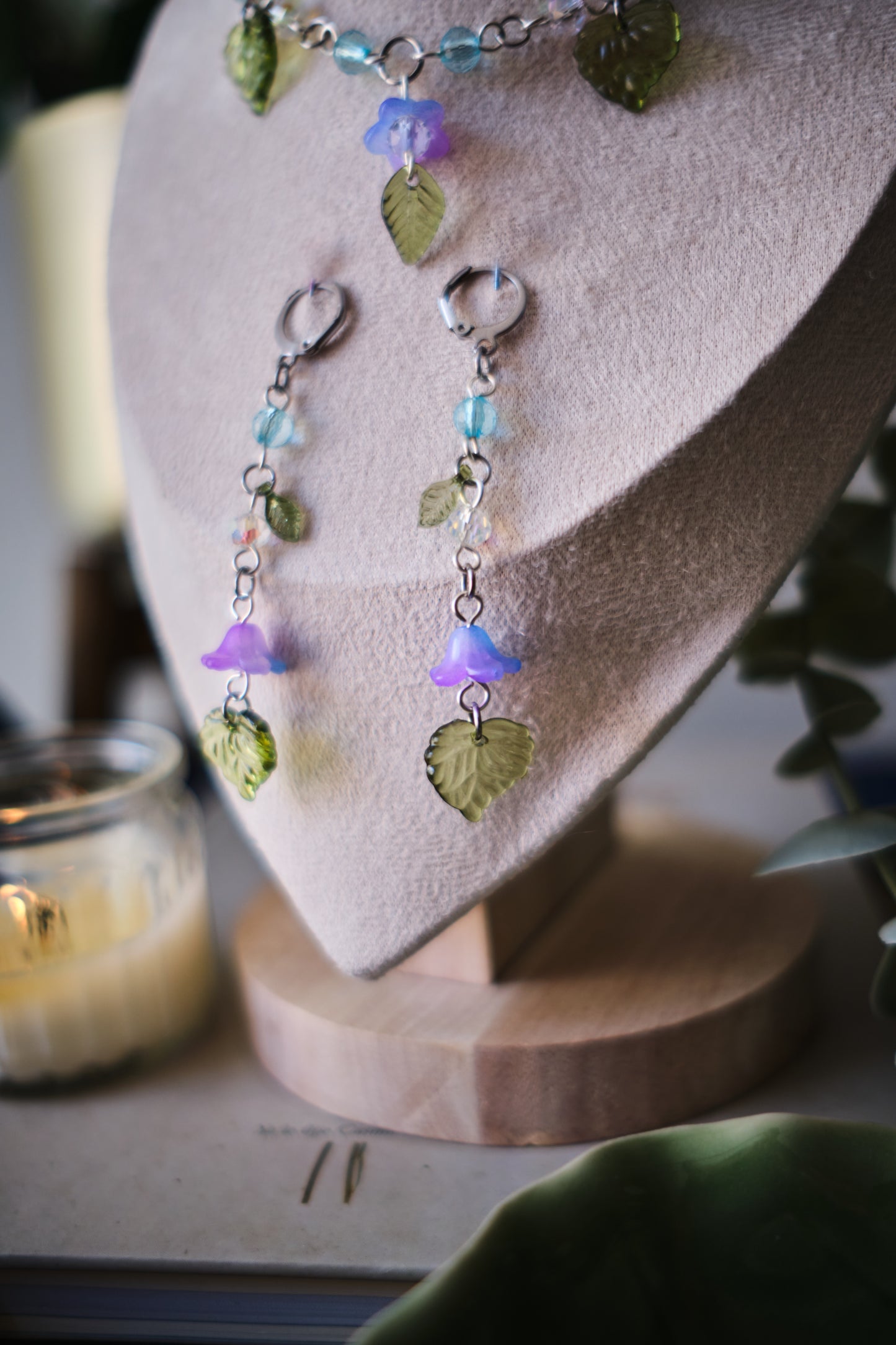 Pendientes Fairycore de Cuentas con Flores y Hojas