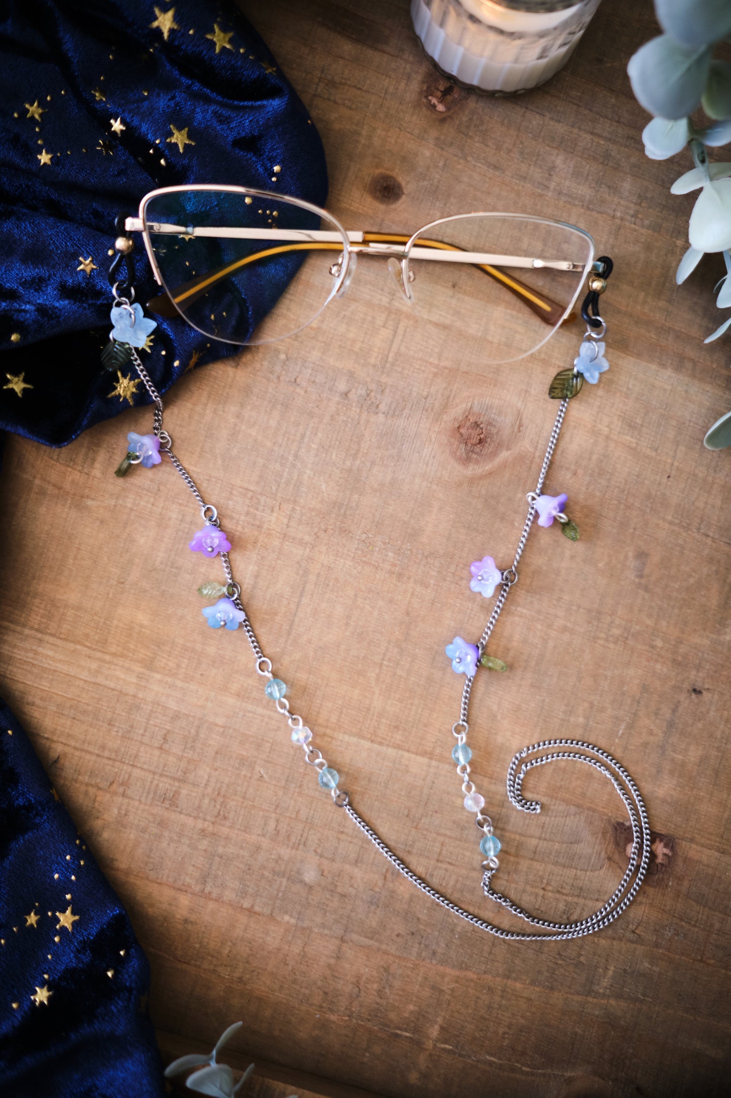 Cadena para Gafas Fairycore con Flores y Hojas