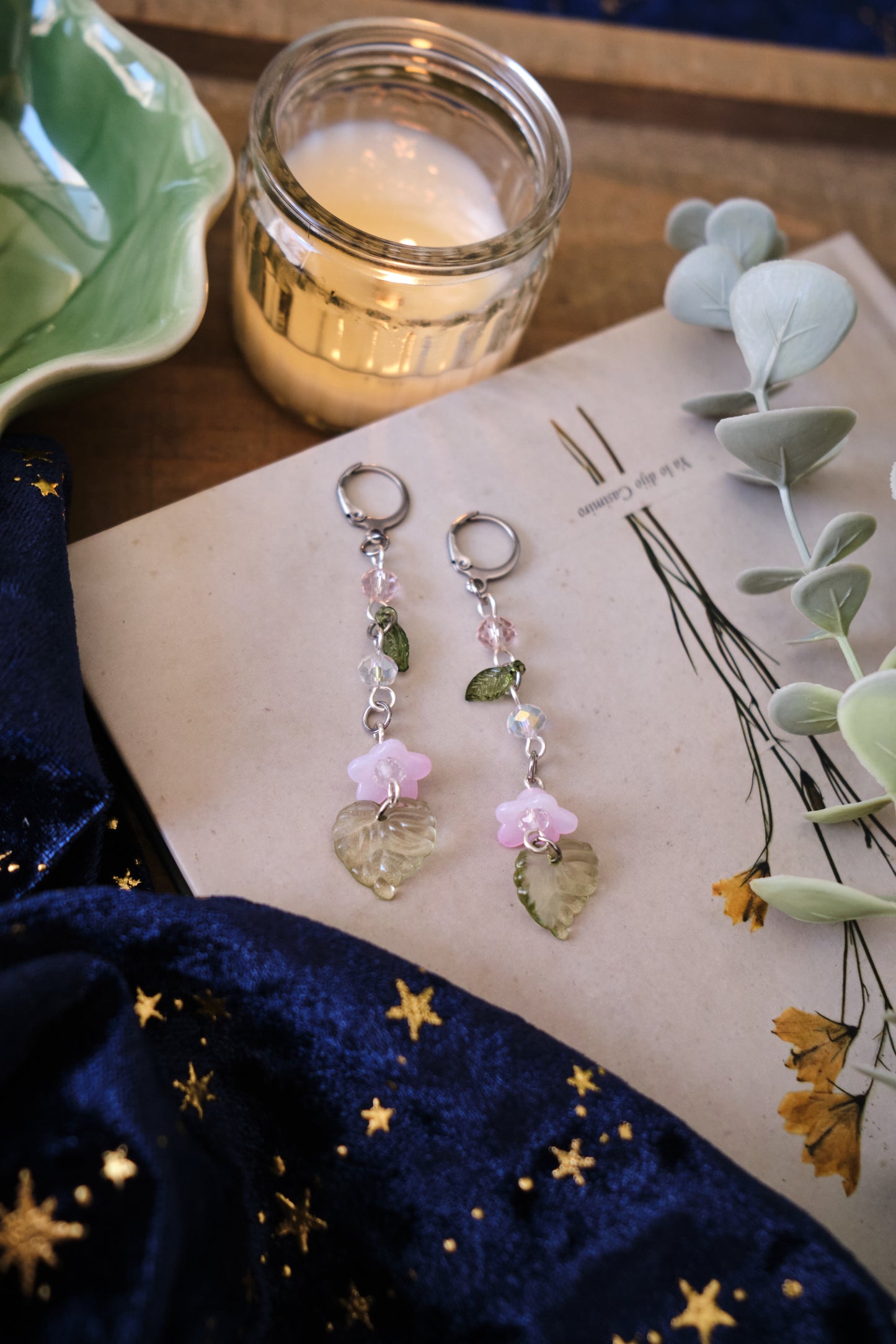 Pendientes Fairycore de Cuentas con Flores y Hojas