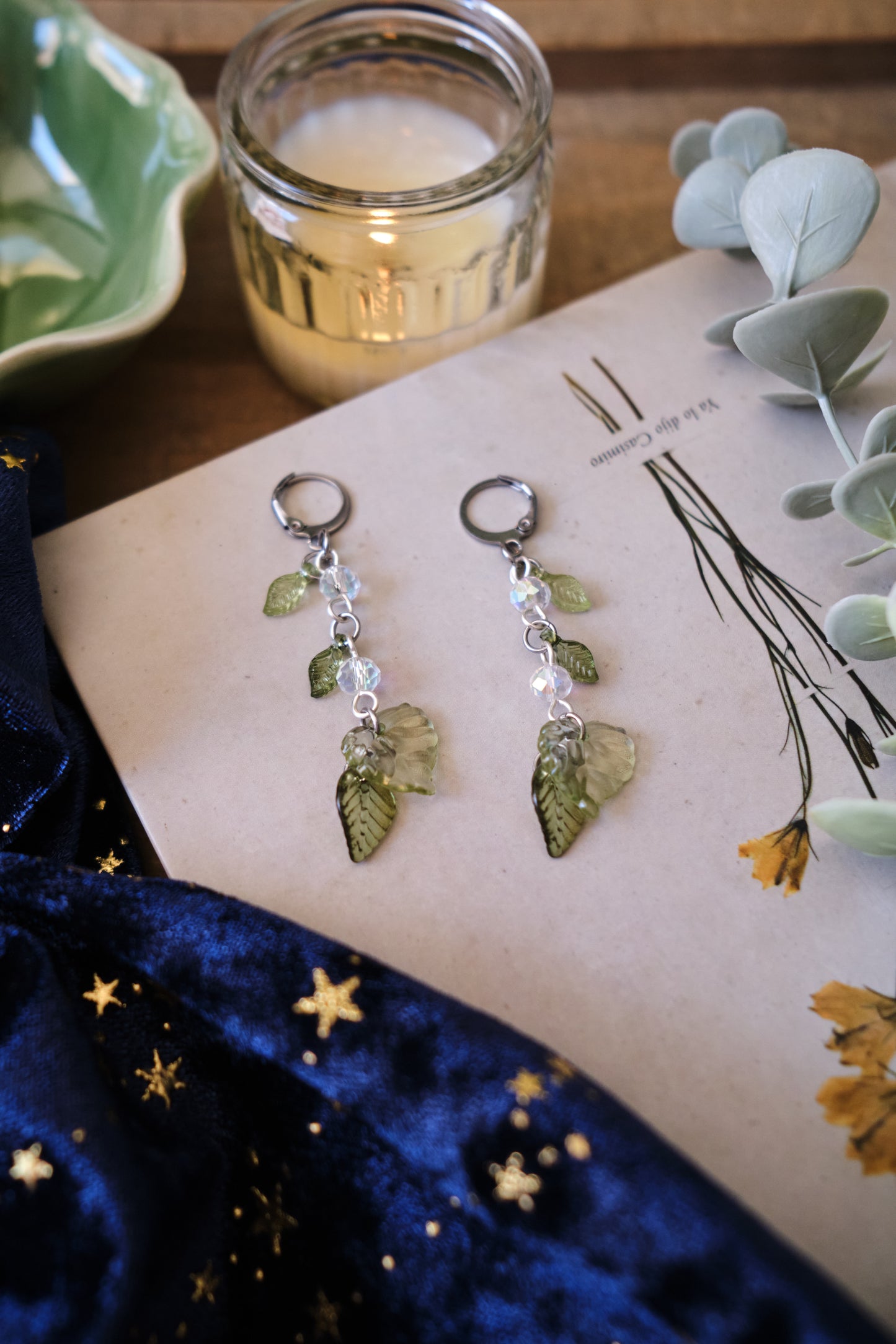 Pendientes Fairycore de Cuentas con Flores y Hojas