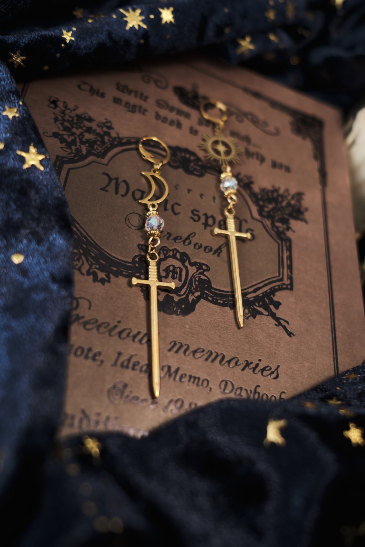 Romantasy Sword and Star Earrings, Medieval Celestial Jewelry.