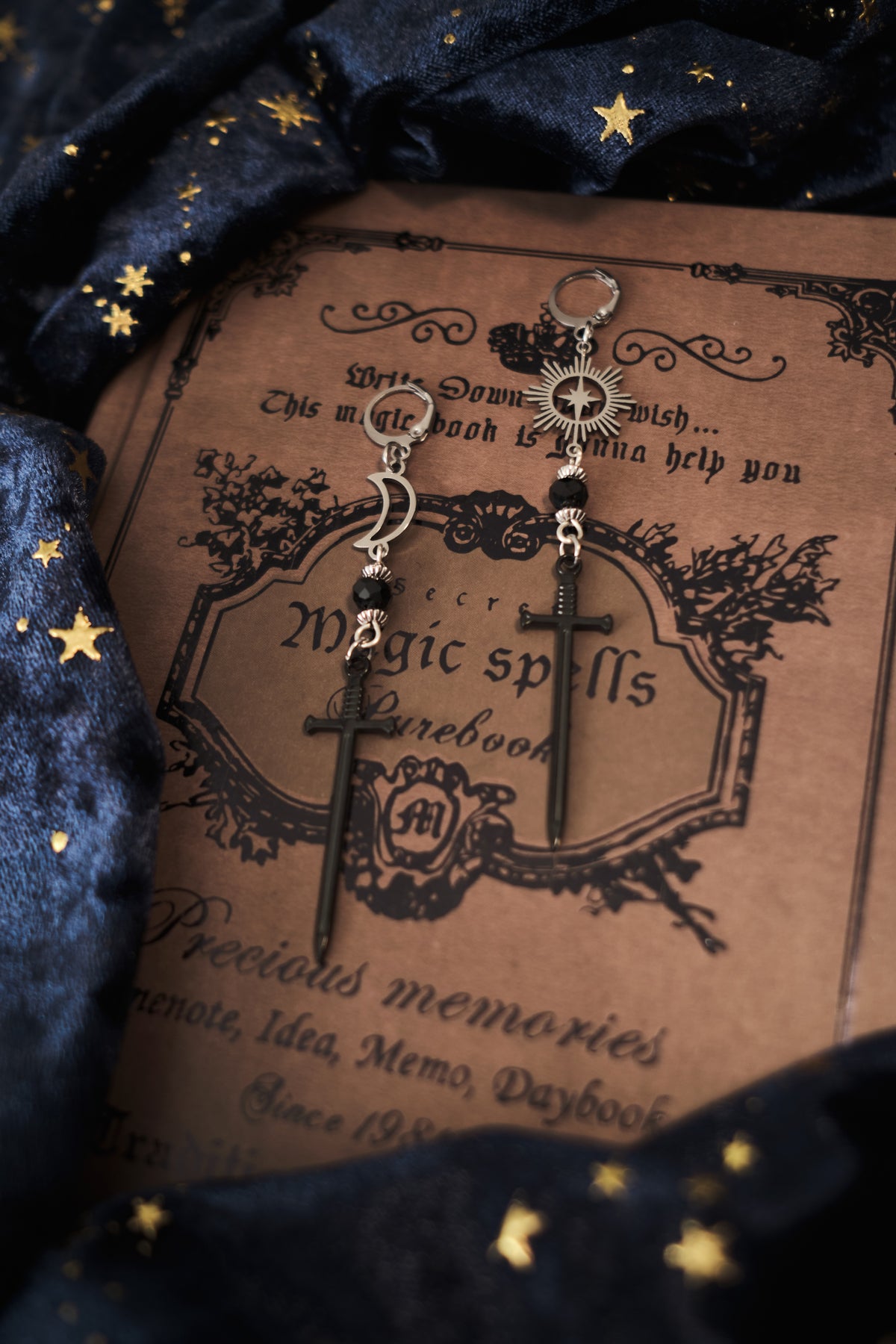 Romantasy Sword and Star Earrings, Medieval Celestial Jewelry.