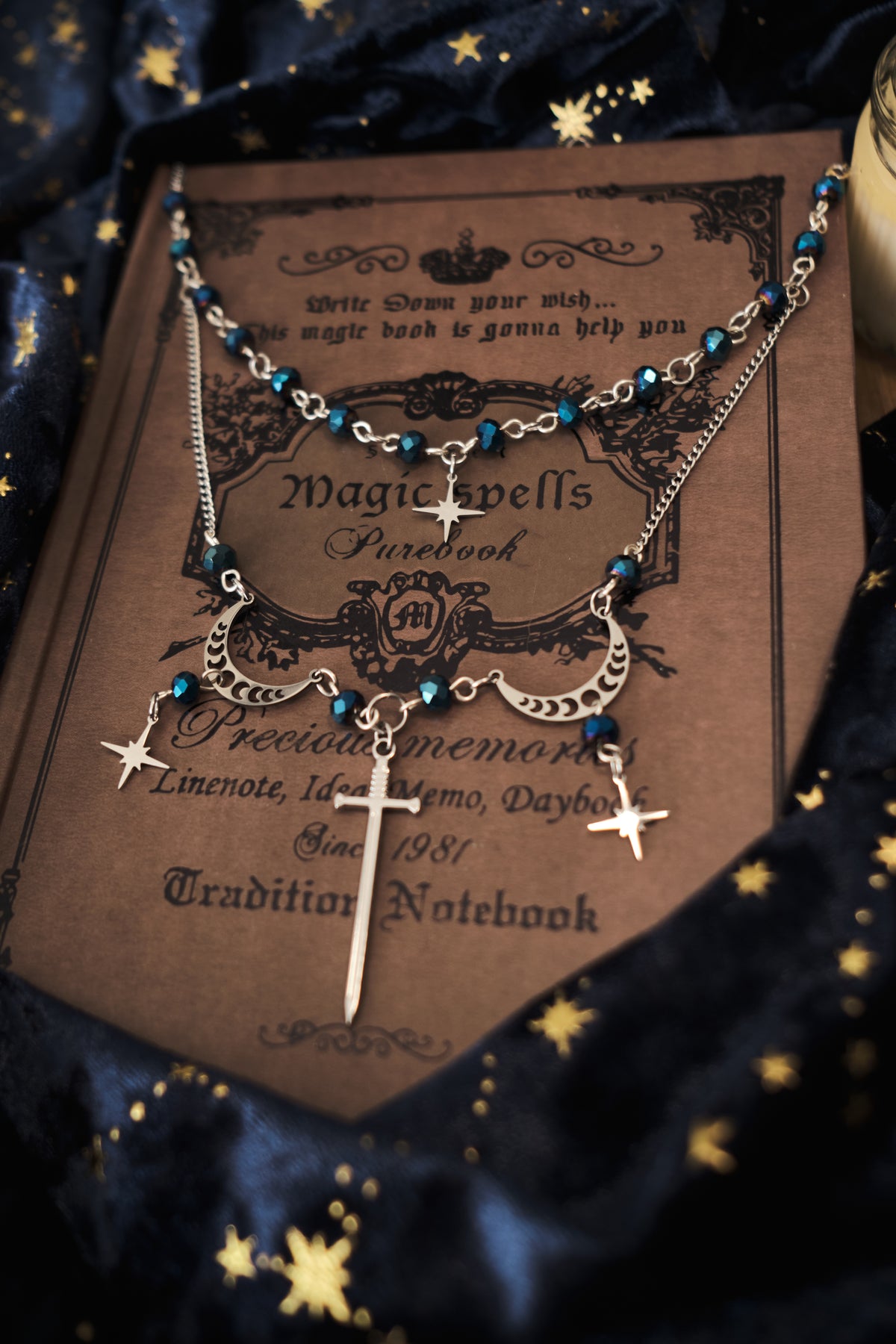 Double Sword and Stars Necklace, Medieval Romantasy Necklace.