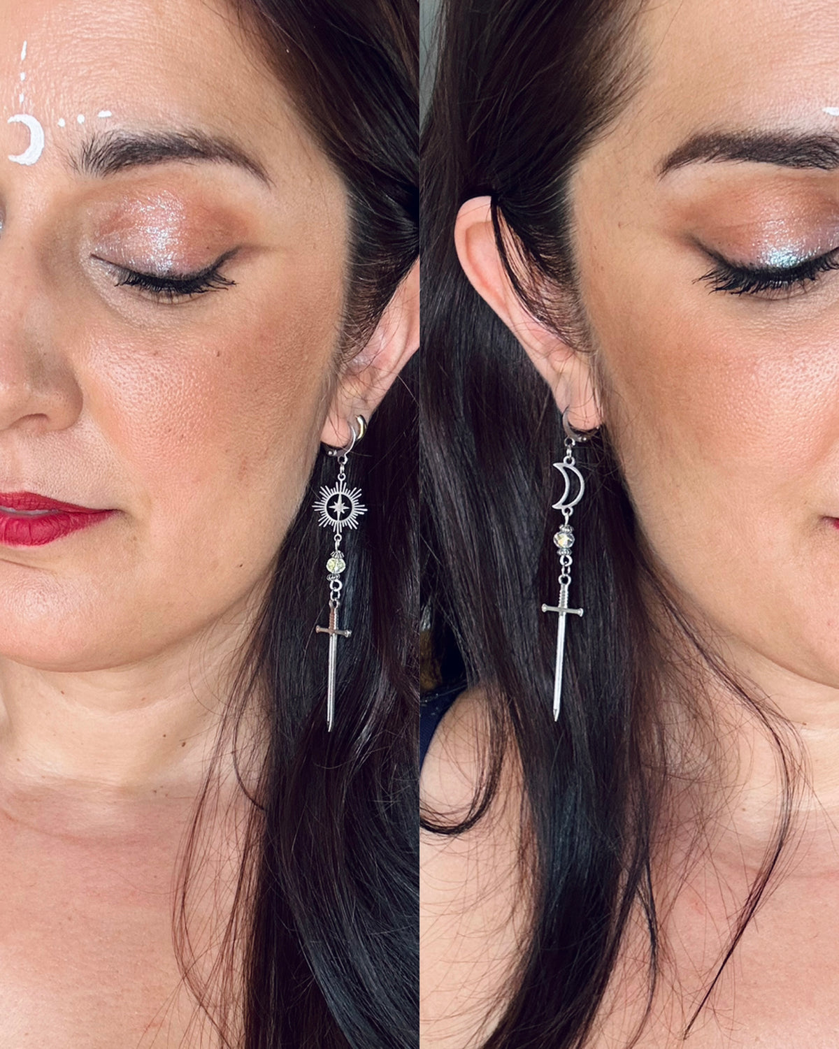 Romantasy Sword and Star Earrings, Medieval Celestial Jewelry.