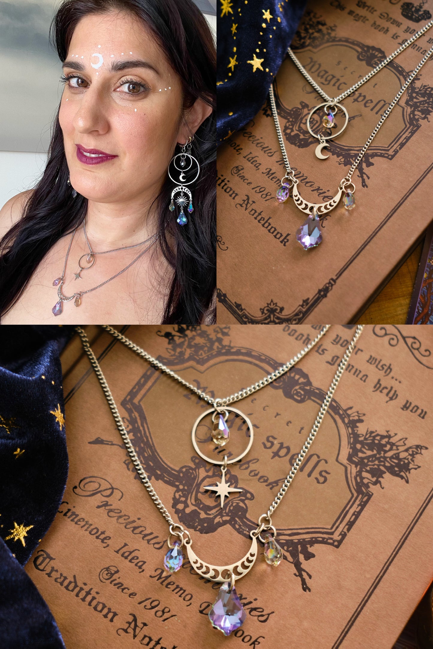 Double Necklace with Moon and Star Suncatcher Effect.