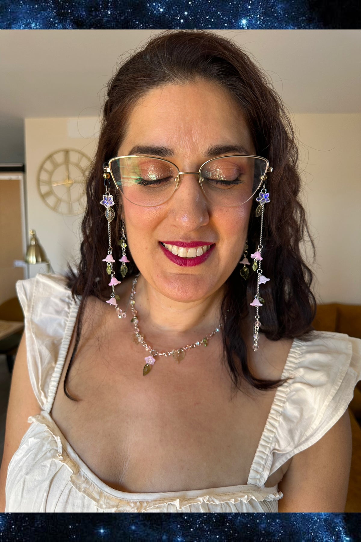 Cadena para Gafas Fairycore con Flores y Hojas