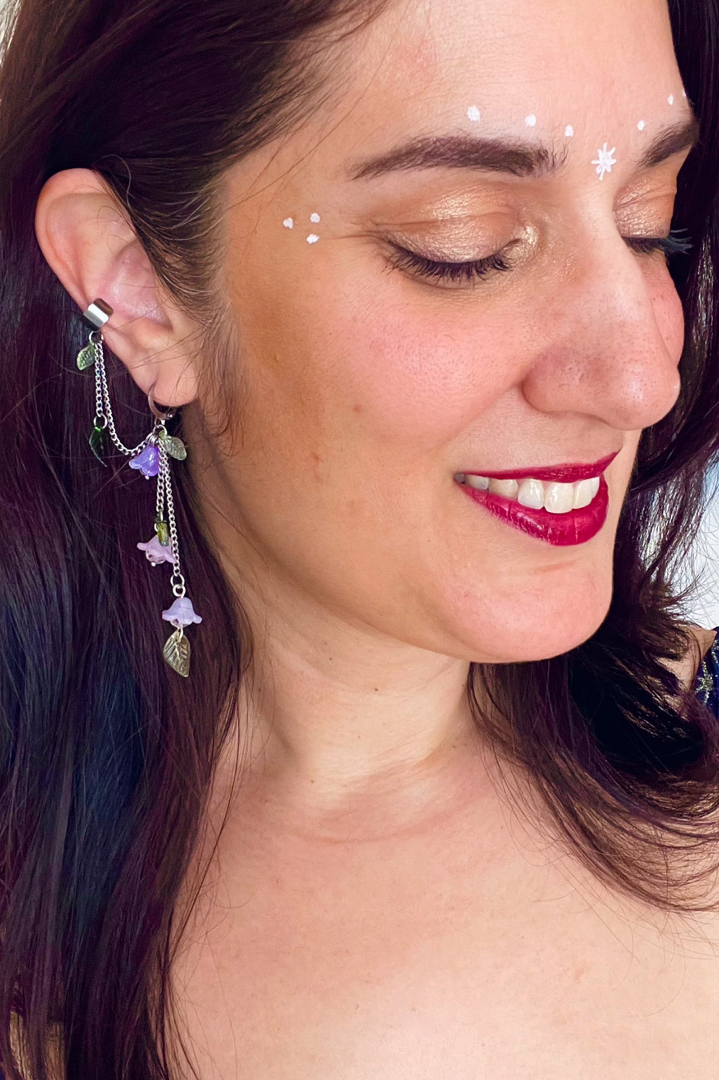 Flower Studs and Dainty Chain Earrings with Ear Cuff