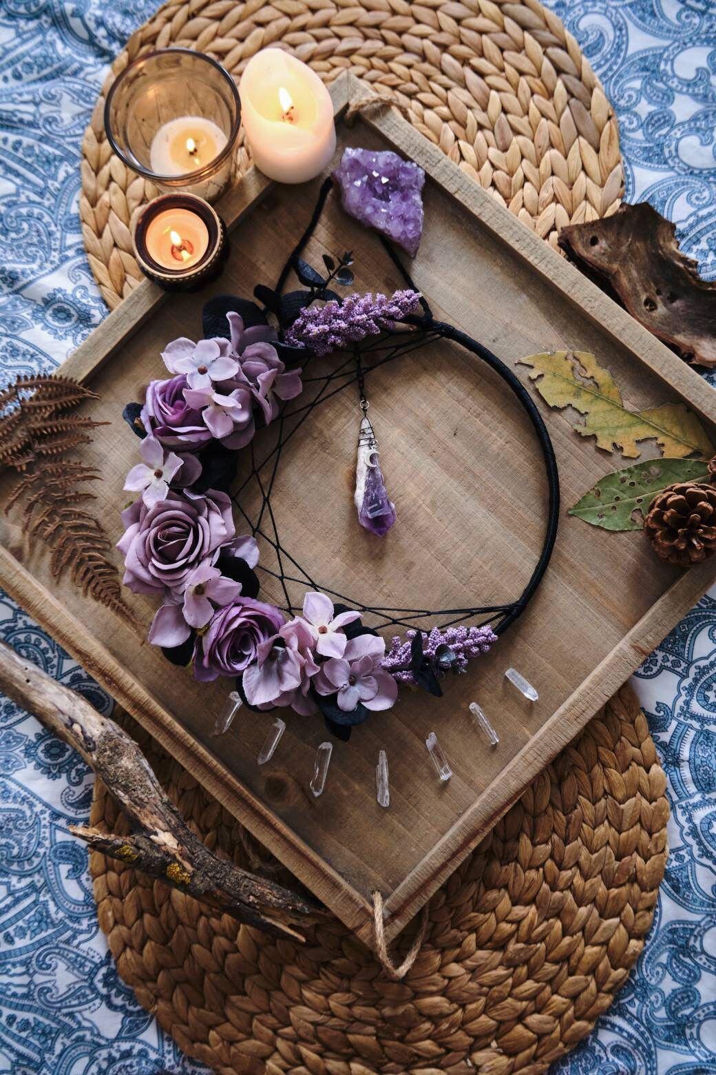 Amethyst Crystal Dream Catcher Moon Wall Hanging