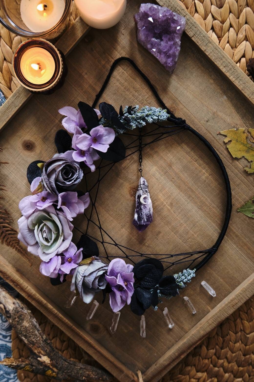 Amethyst Crystal Dream Catcher Moon Wall Hanging