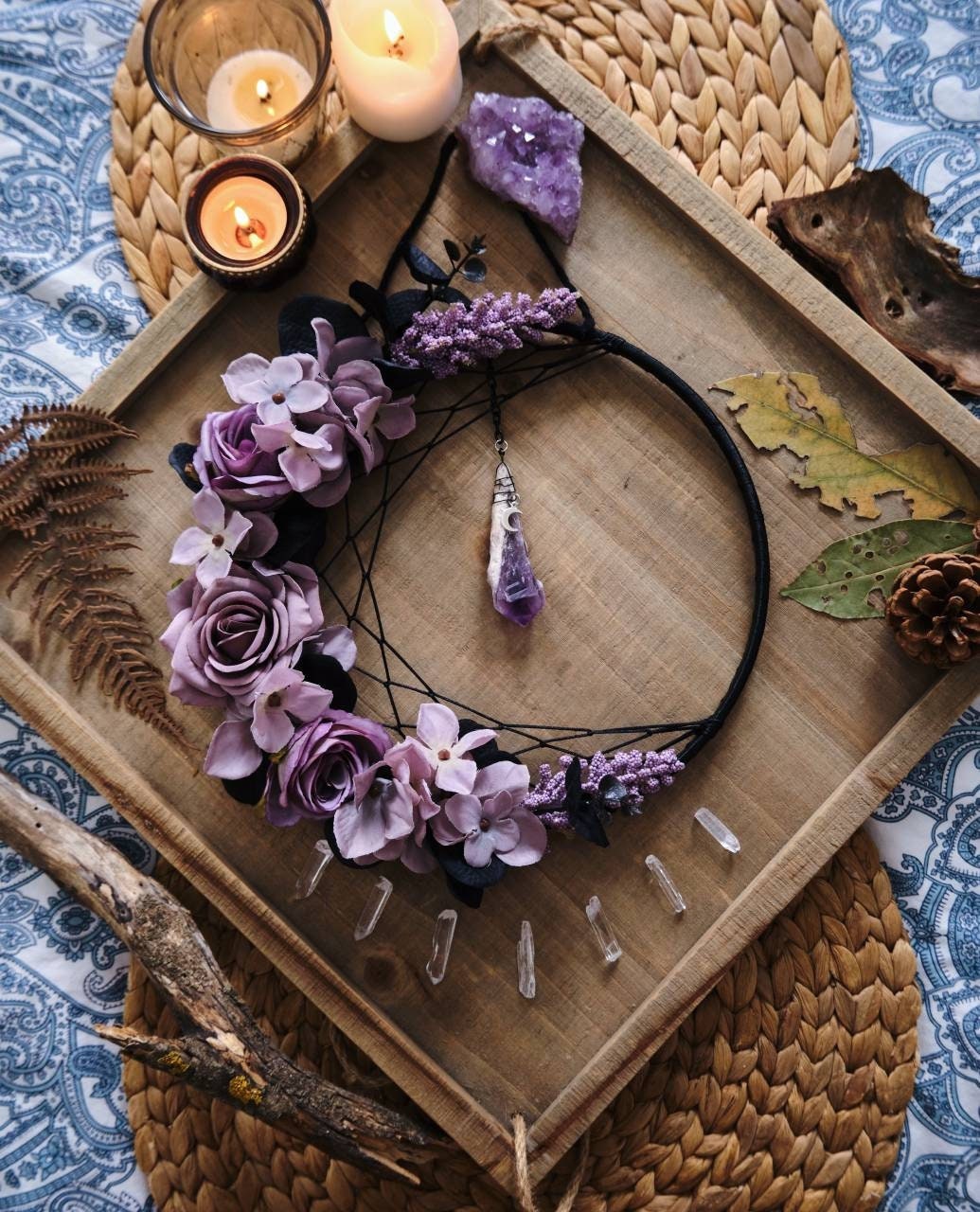 Amethyst Crystal Dream Catcher Moon Wall Hanging