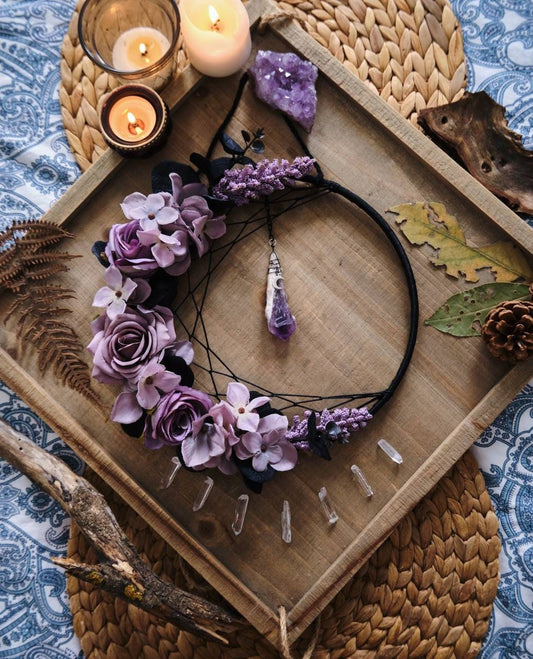 Amethyst Crystal Dream Catcher Moon Wall Hanging