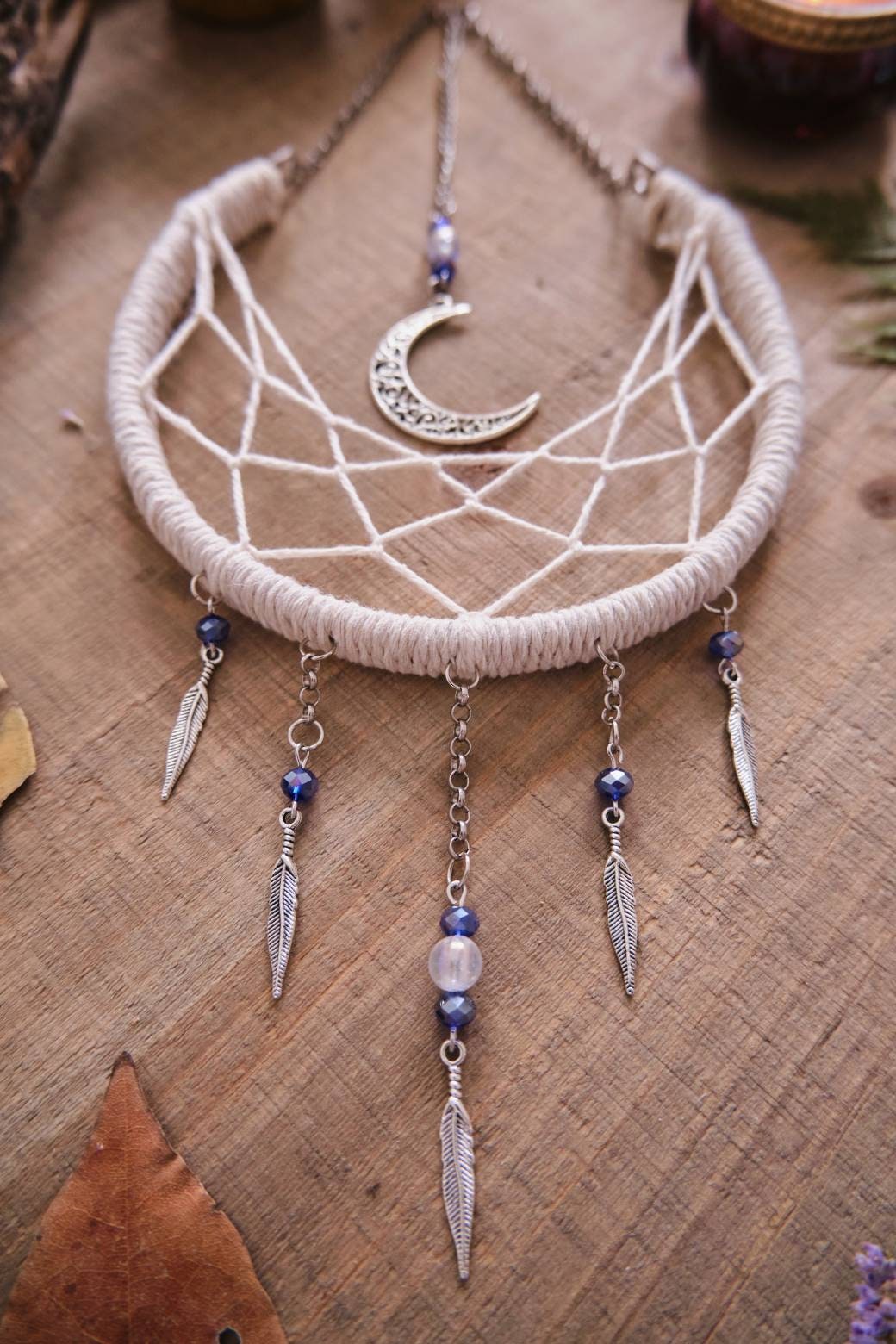 Small Moon Dreamcatcher, White Crescent Moon Decor