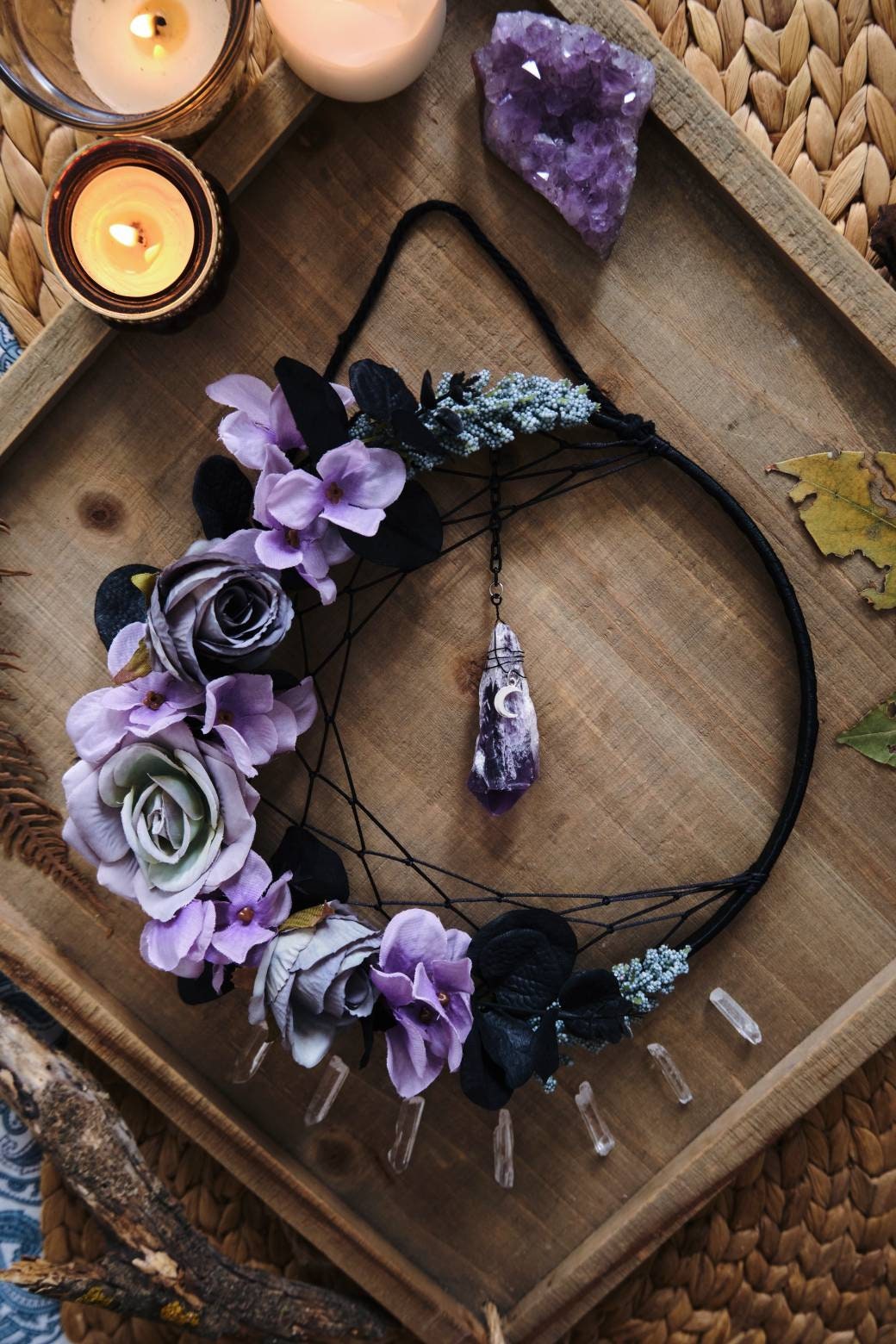 Amethyst Crystal Dream Catcher Moon Wall Hanging