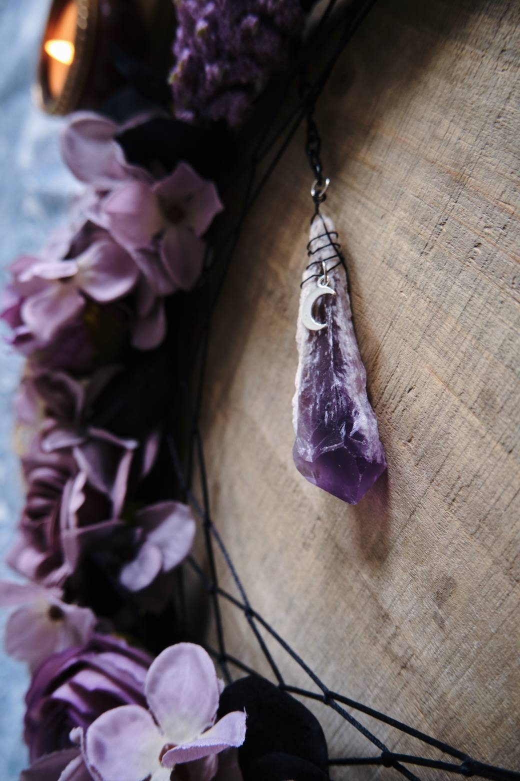 Amethyst Crystal Dream Catcher Moon Wall Hanging