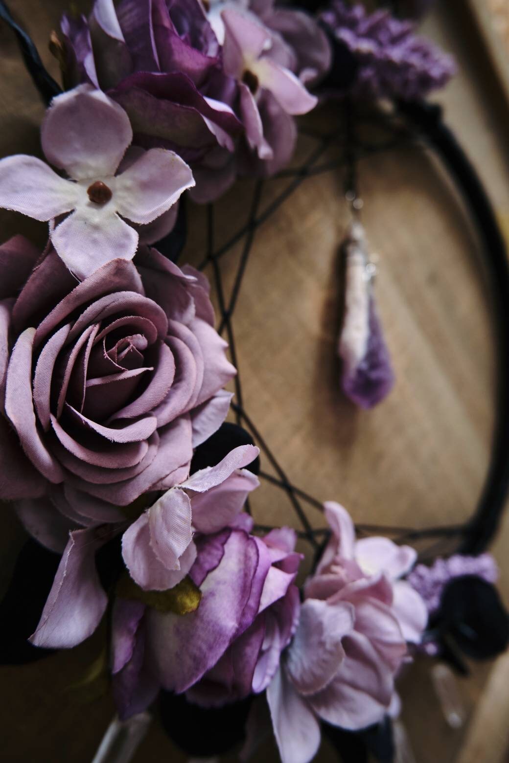 Amethyst Crystal Dream Catcher Moon Wall Hanging