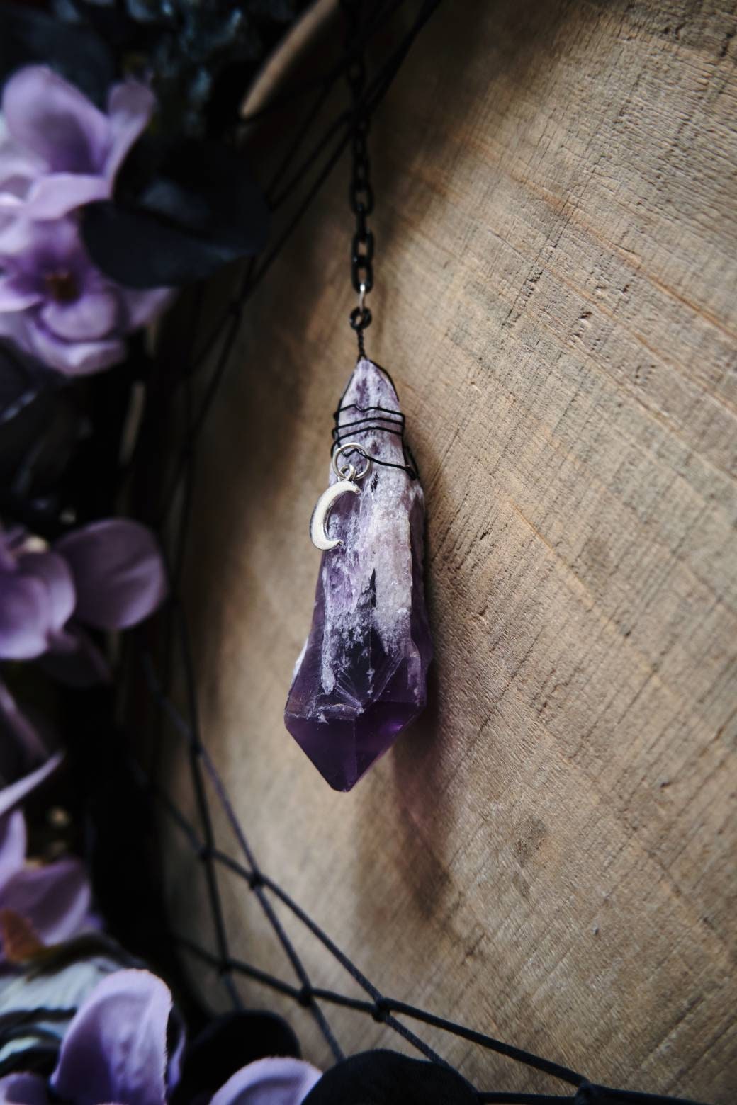 Amethyst Crystal Dream Catcher Moon Wall Hanging