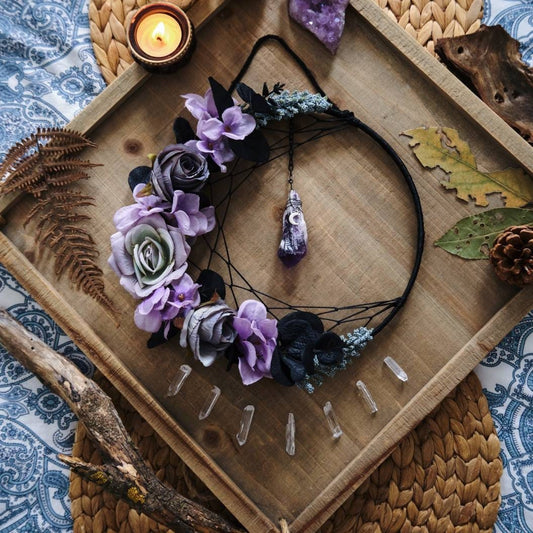 Amethyst Crystal Dream Catcher Moon Wall Hanging