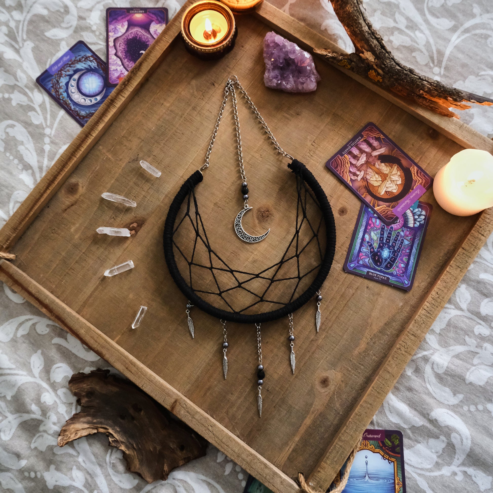 Small Moon Dreamcatcher, White Crescent Moon Decor