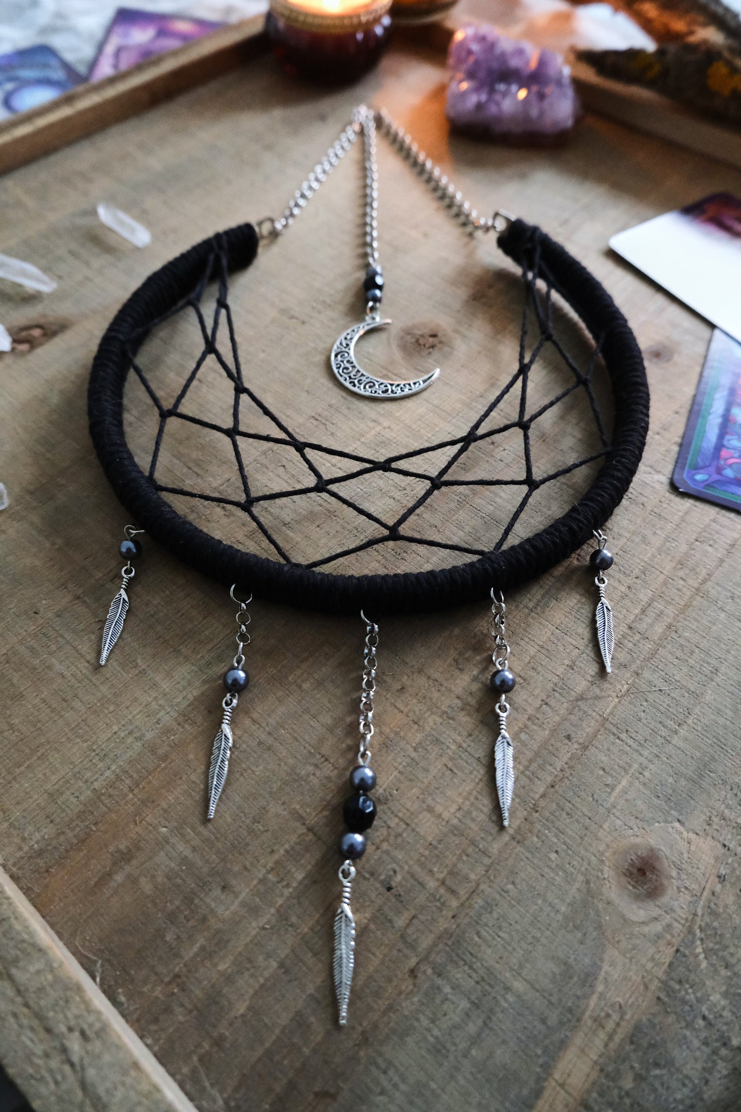 Small Black Moon DreamCatcher, Crescent Moon Decor