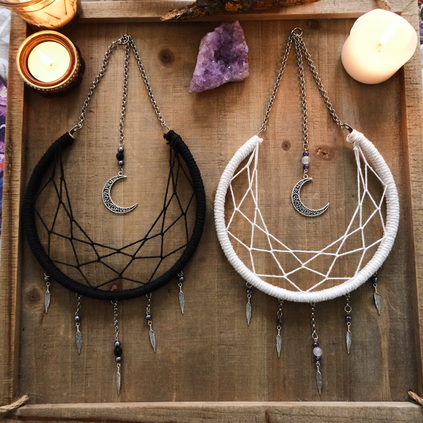Small Moon Dreamcatcher, White Crescent Moon Decor