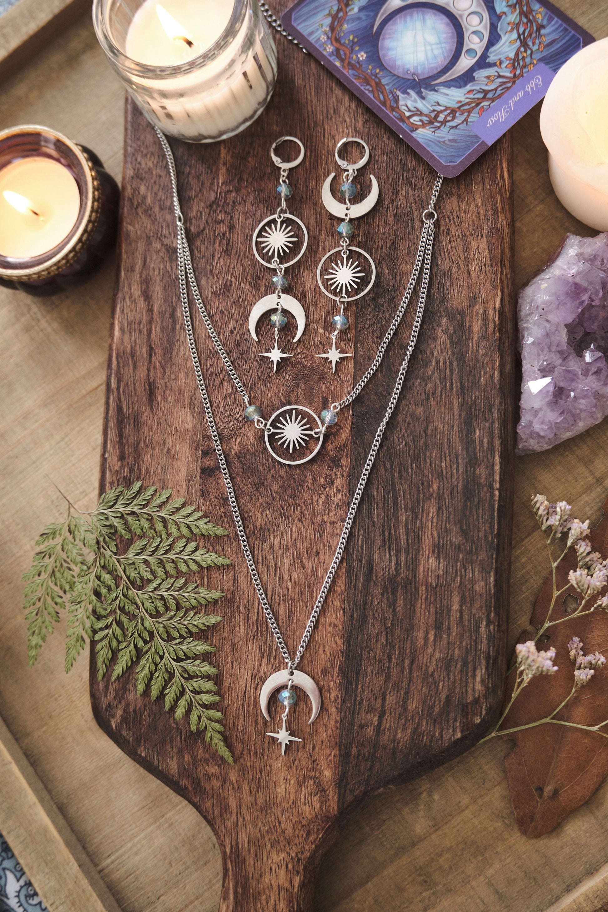 Witchy Choker Necklace, Celestial Silver Moon and Star Jewelry - Silver
