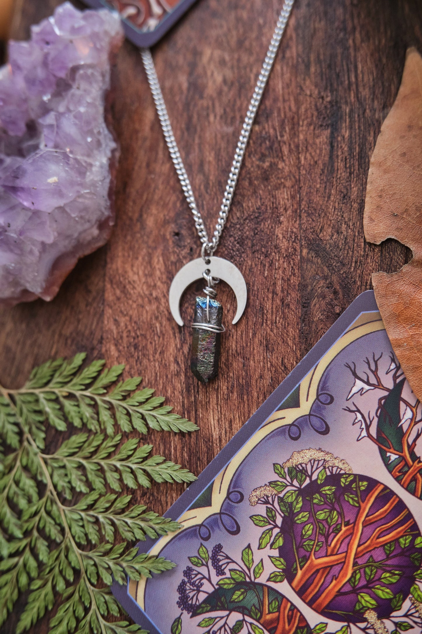 Silver Moon Quartz Crystal Necklace
