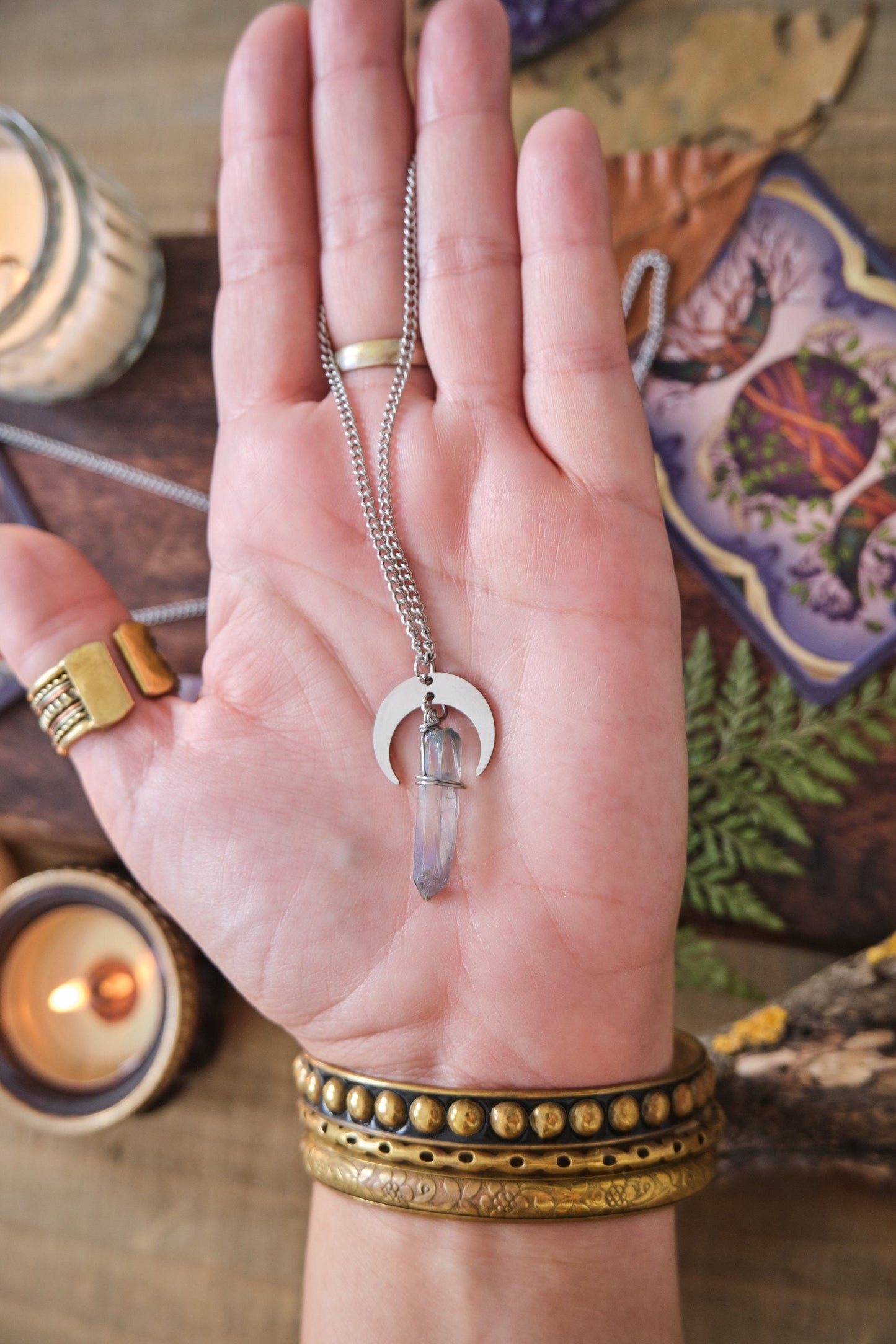 Silver Moon Quartz Crystal Necklace