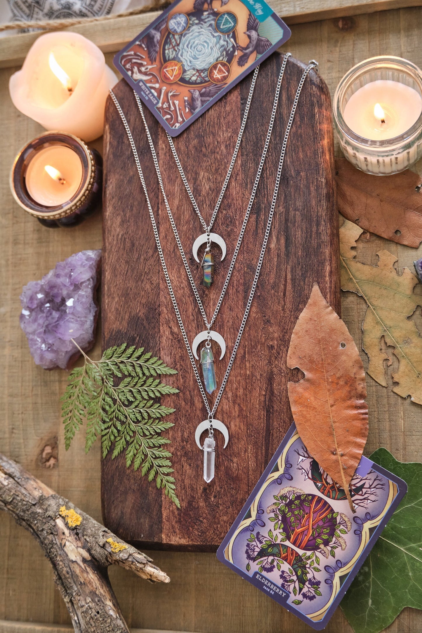 Silver Moon Quartz Crystal Necklace