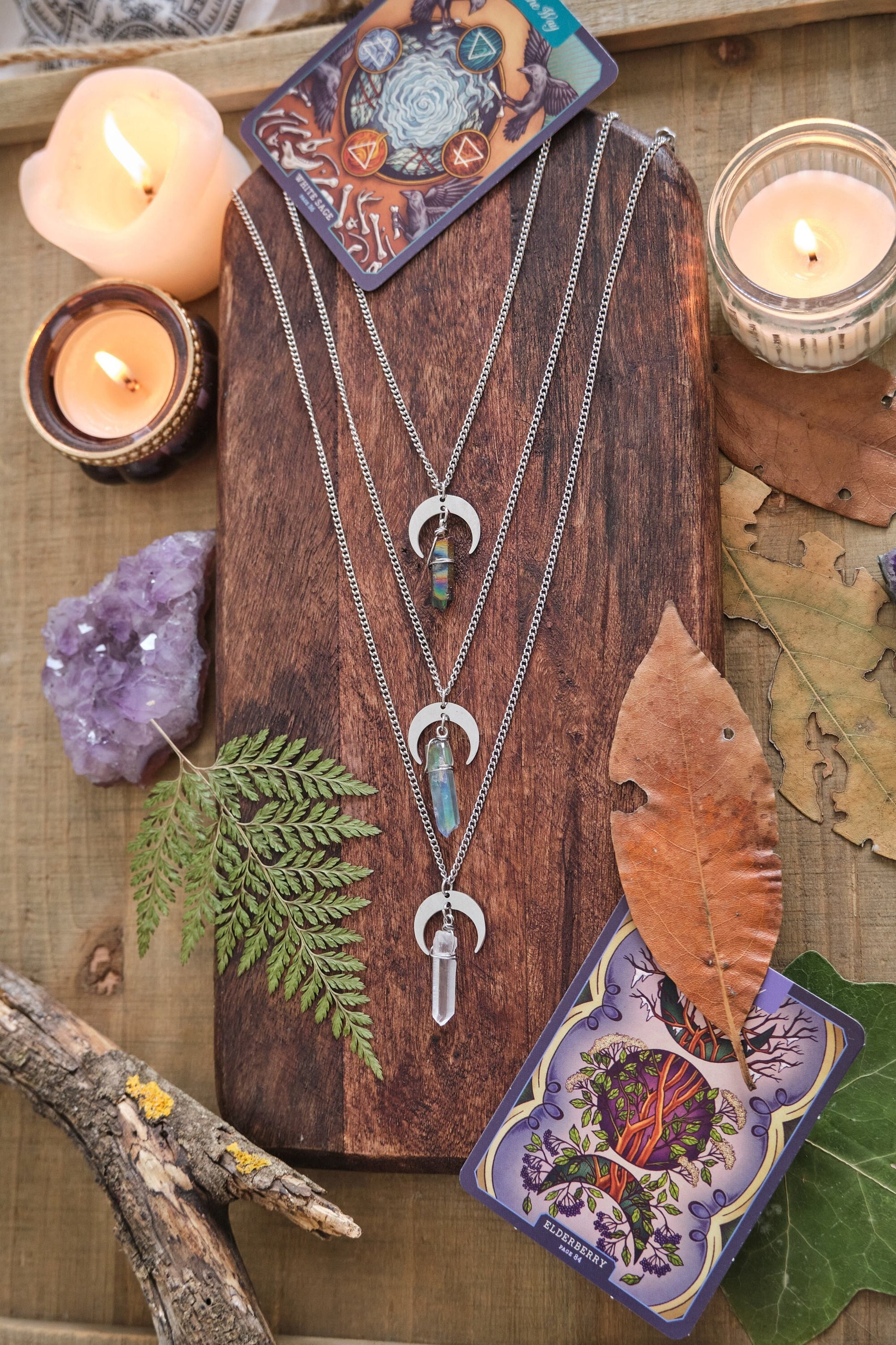 Silver Moon Quartz Crystal Necklace