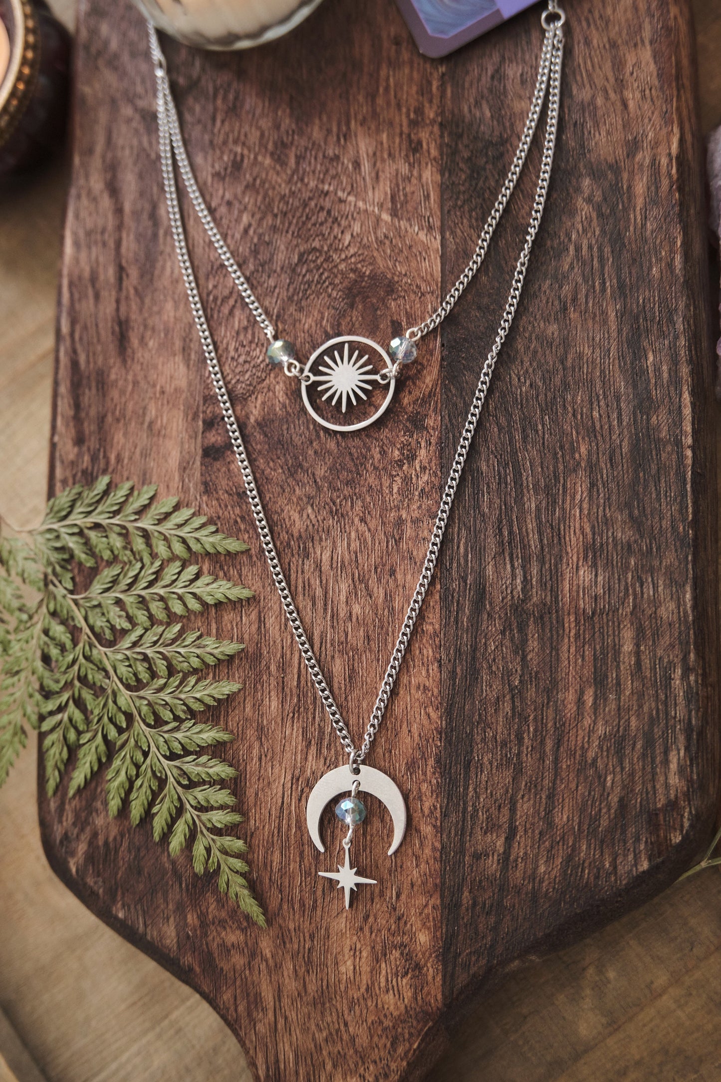 Witchy Choker Necklace, Celestial Silver Moon and Star Jewelry - Silver