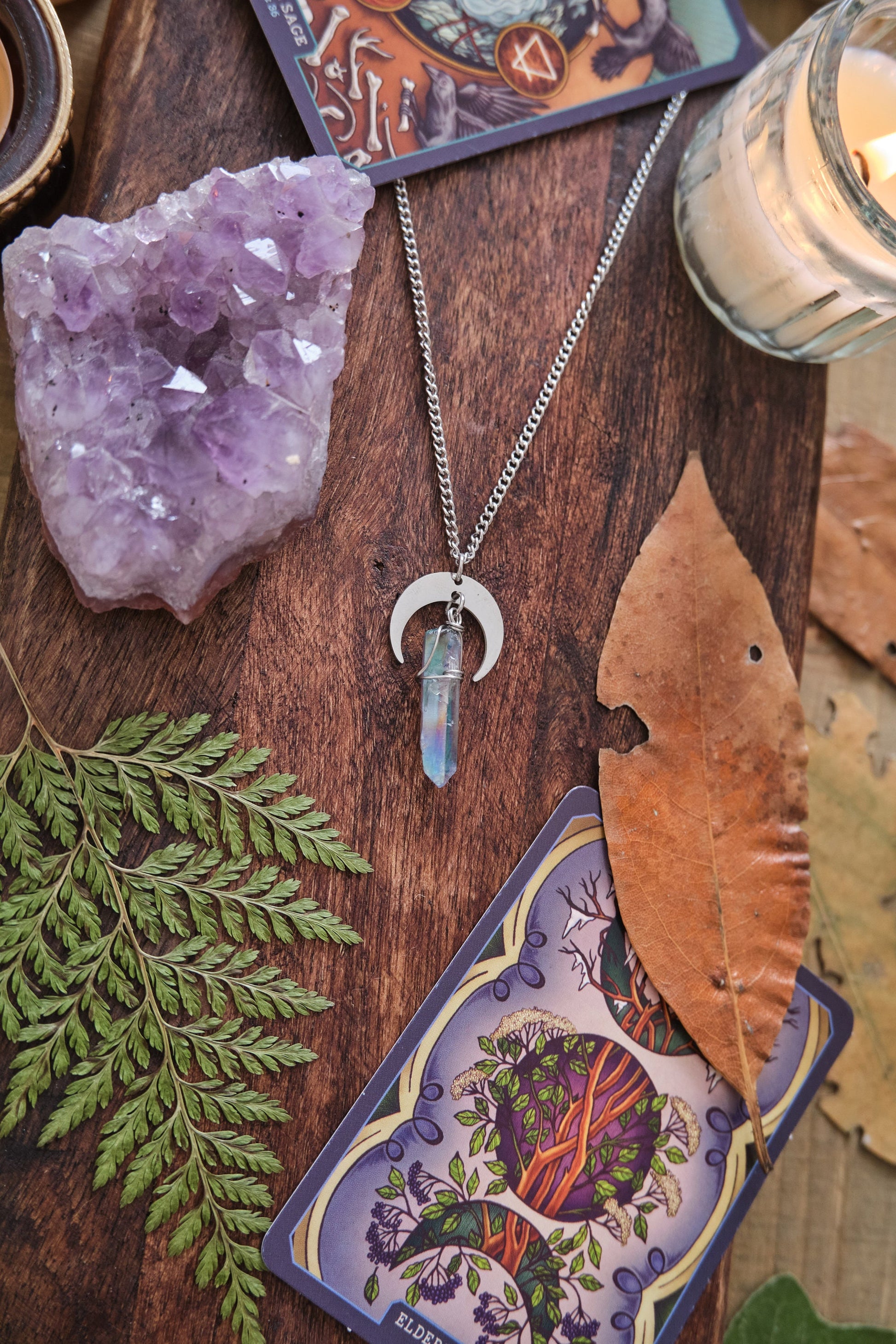 Silver Moon Quartz Crystal Necklace