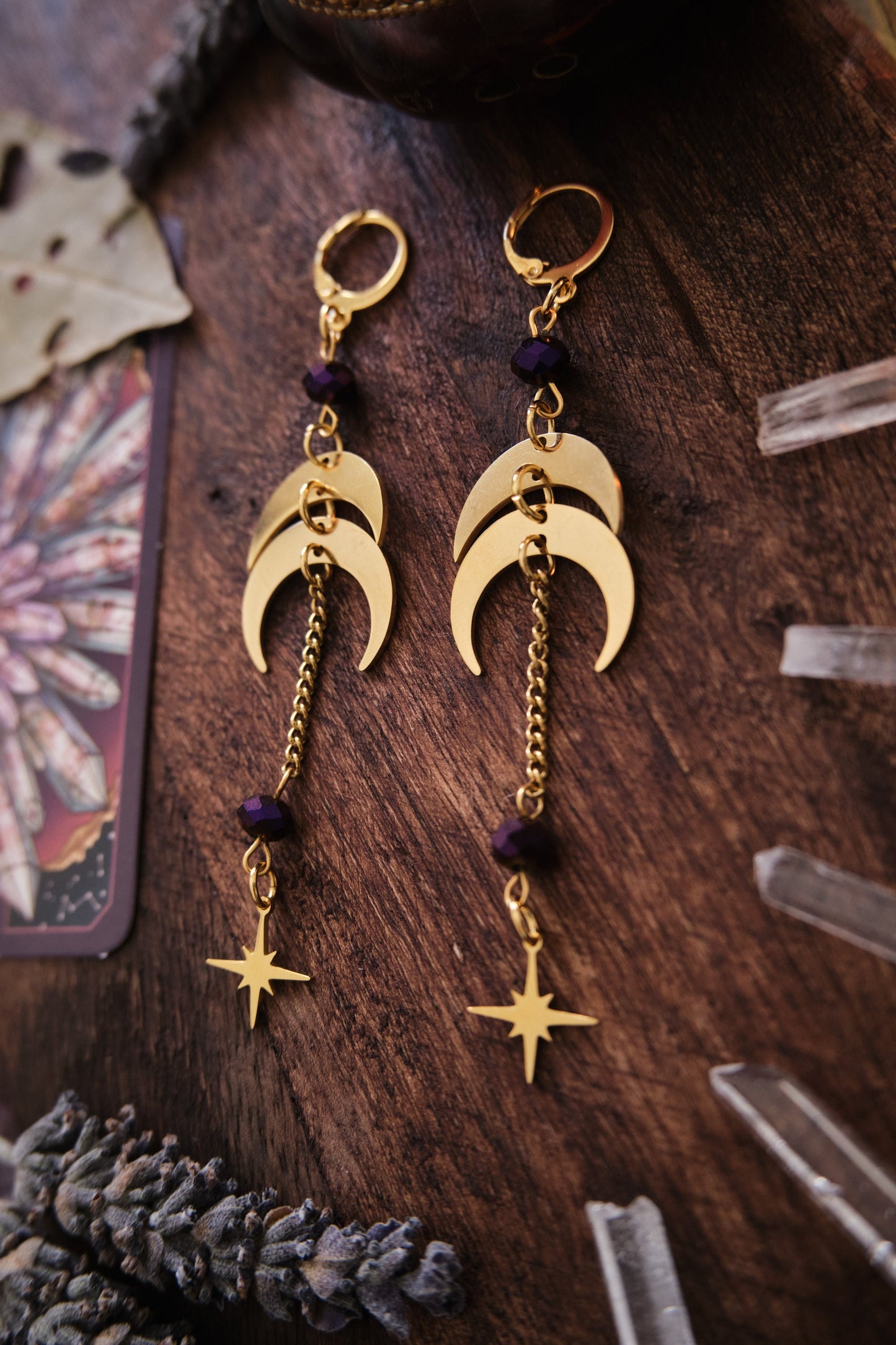 Silver Moon Phase Earrings, Whimsigothic Celestial Jewelry
