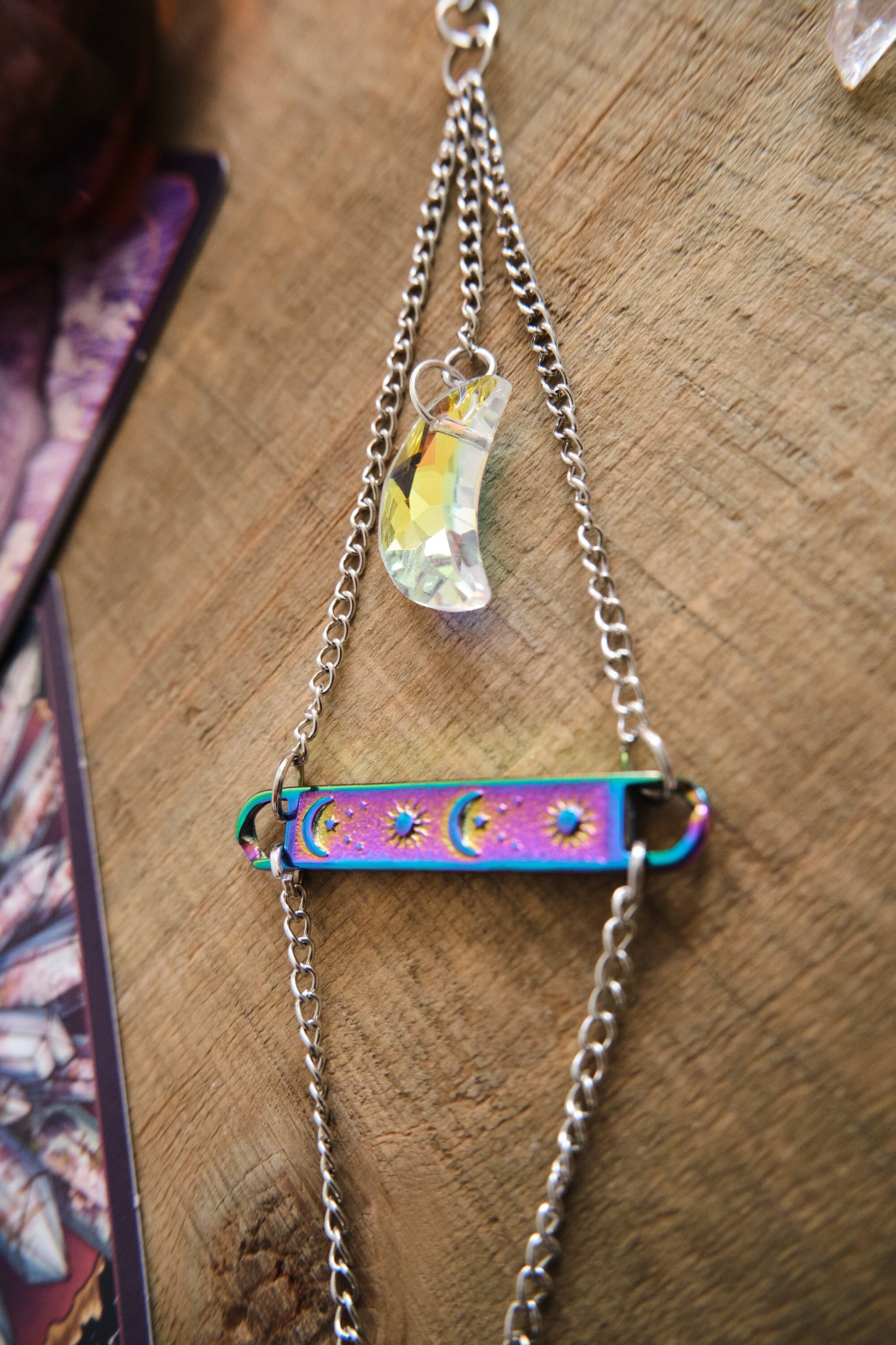 Silver and Purple Moon Suncatcher, Celestial Window Prism, Rainbow Maker