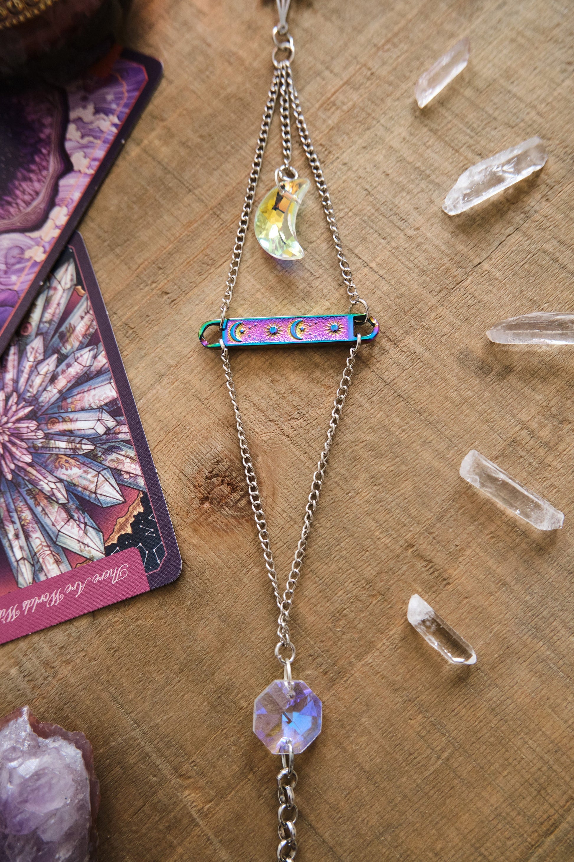 Silver and Purple Moon Suncatcher, Celestial Window Prism, Rainbow Maker