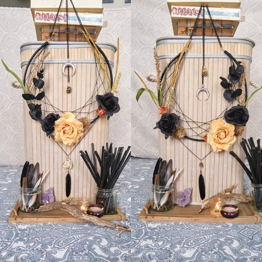 Crystal Dream Catcher, Samhain Moon Flower Wreath