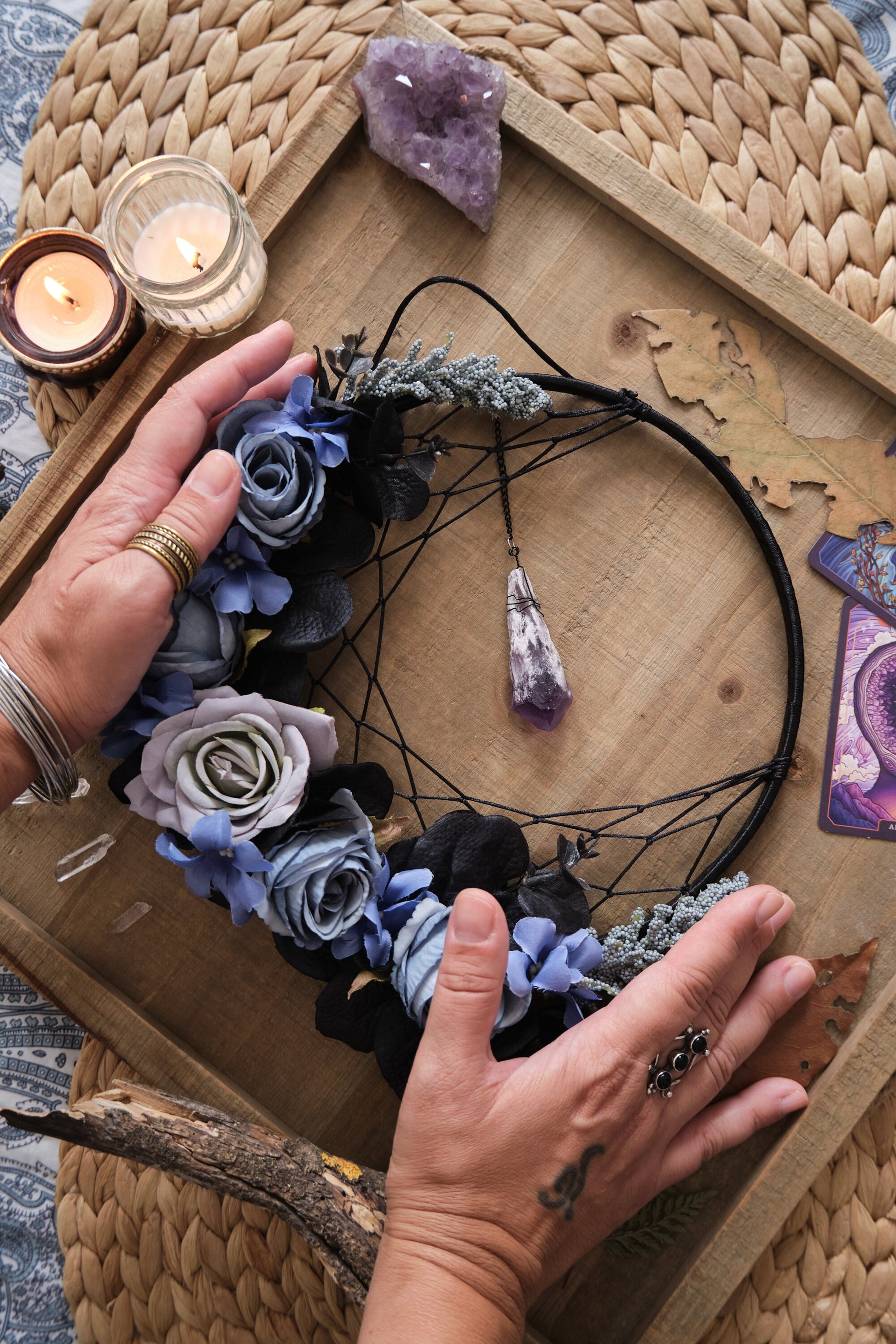 Amethyst Crystal Dream Catcher Moon Wall Hanging