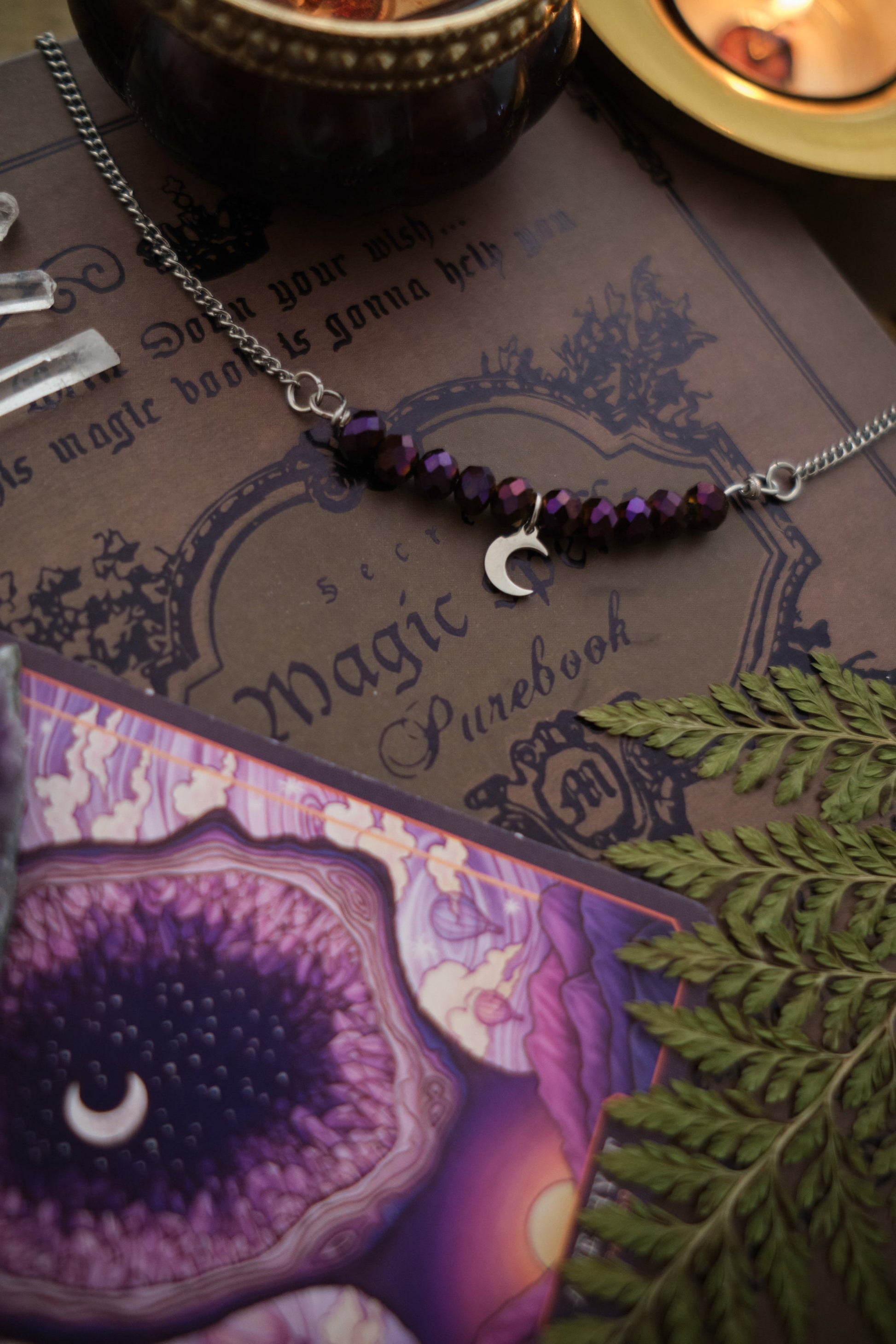 Personalizable Silver Moon or Star Necklace with Sparkly Beads, Choose your Color and Style! Whimsigoth Jewelry
